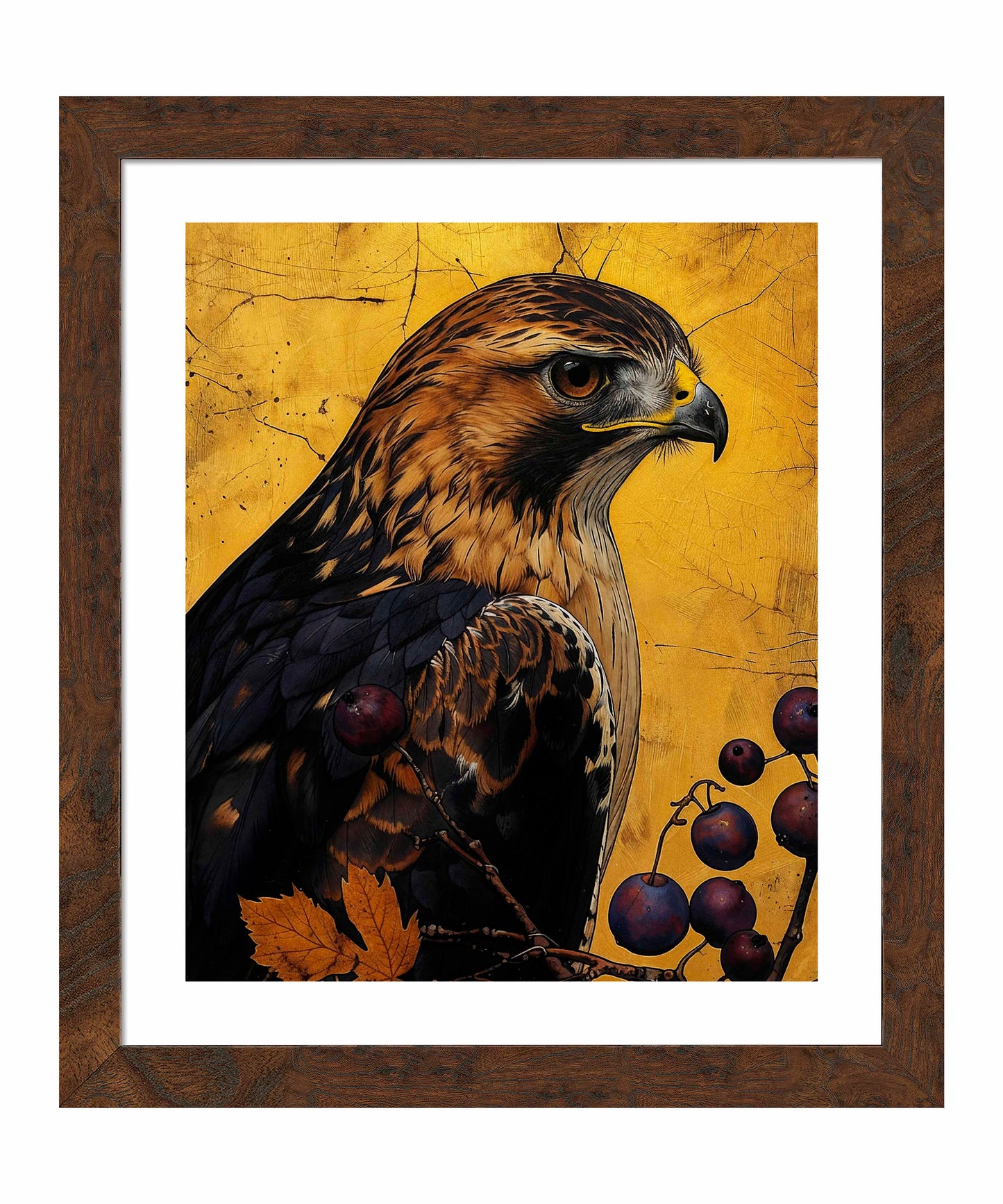 Golden Majesty - Hawk Among Berries - Art Prints