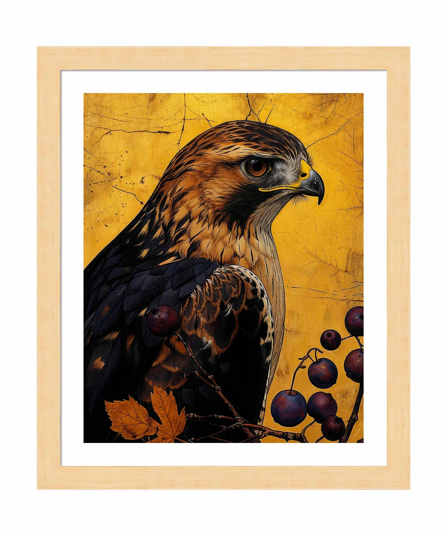 Golden Majesty - Hawk Among Berries - Art Prints