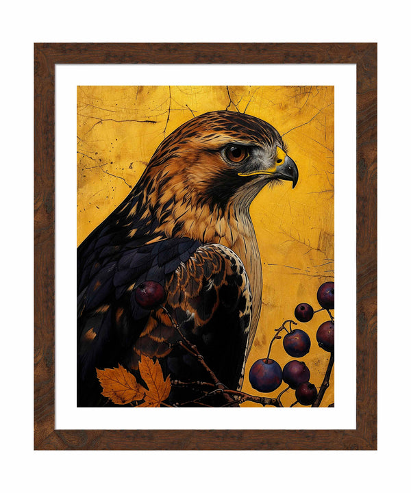 Golden Majesty - Hawk Among Berries - Art Prints