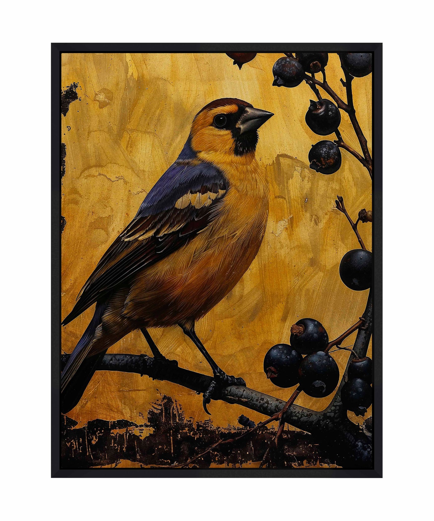 Gilded Harmony - Finch Among Berries - Gallery Wrapped Canvas