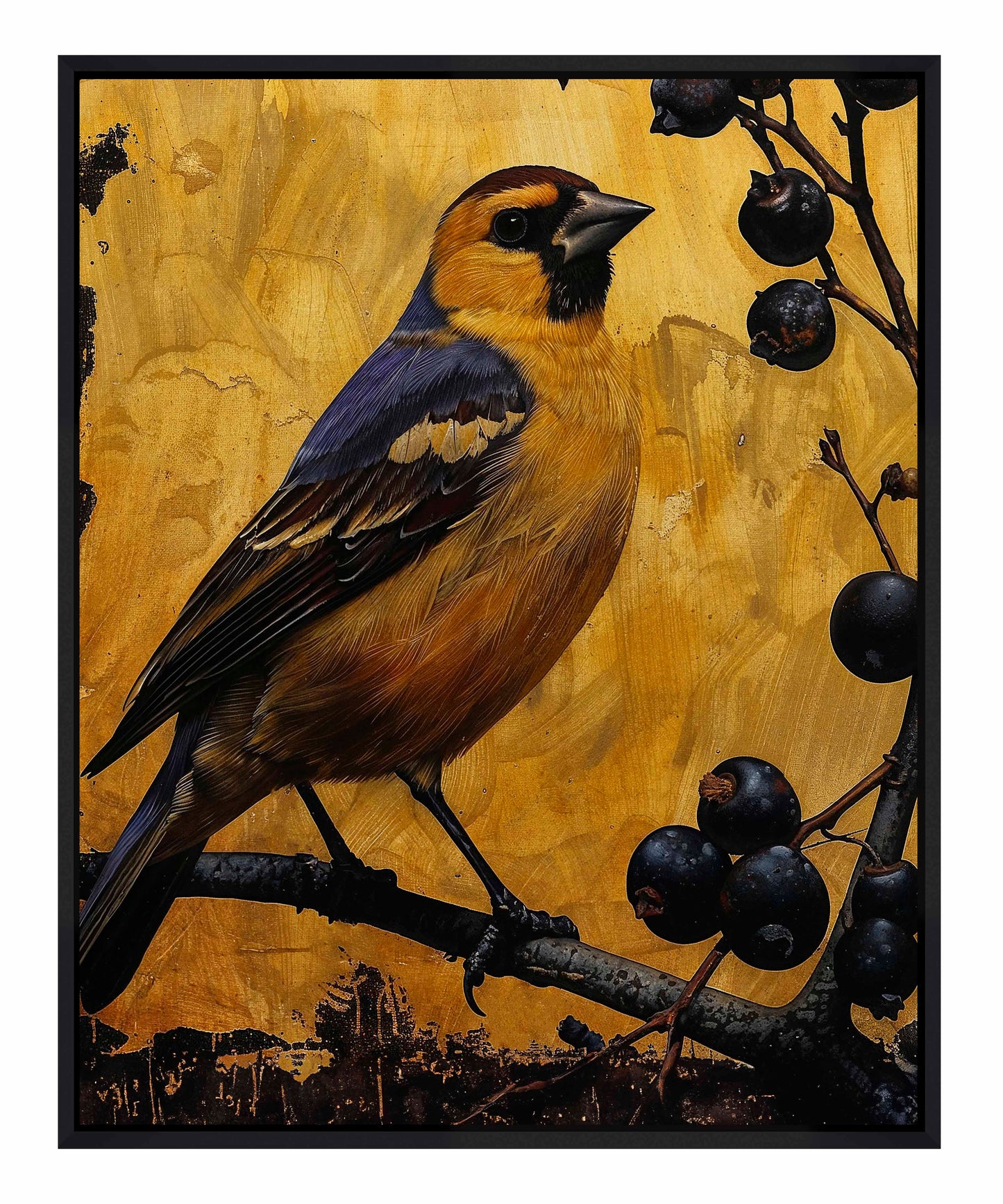 Gilded Harmony - Finch Among Berries - Gallery Wrapped Canvas