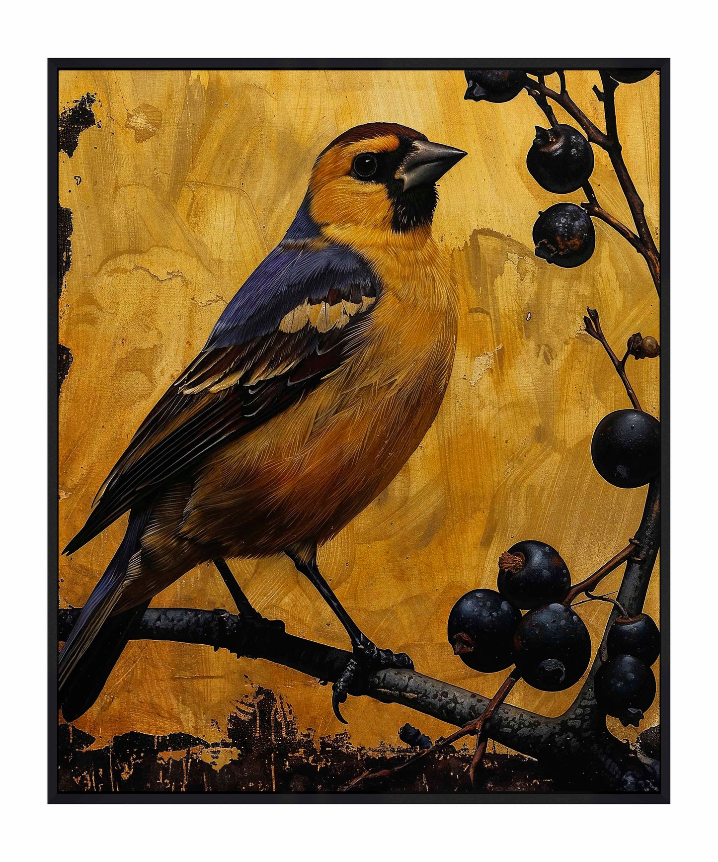 Gilded Harmony - Finch Among Berries - Gallery Wrapped Canvas