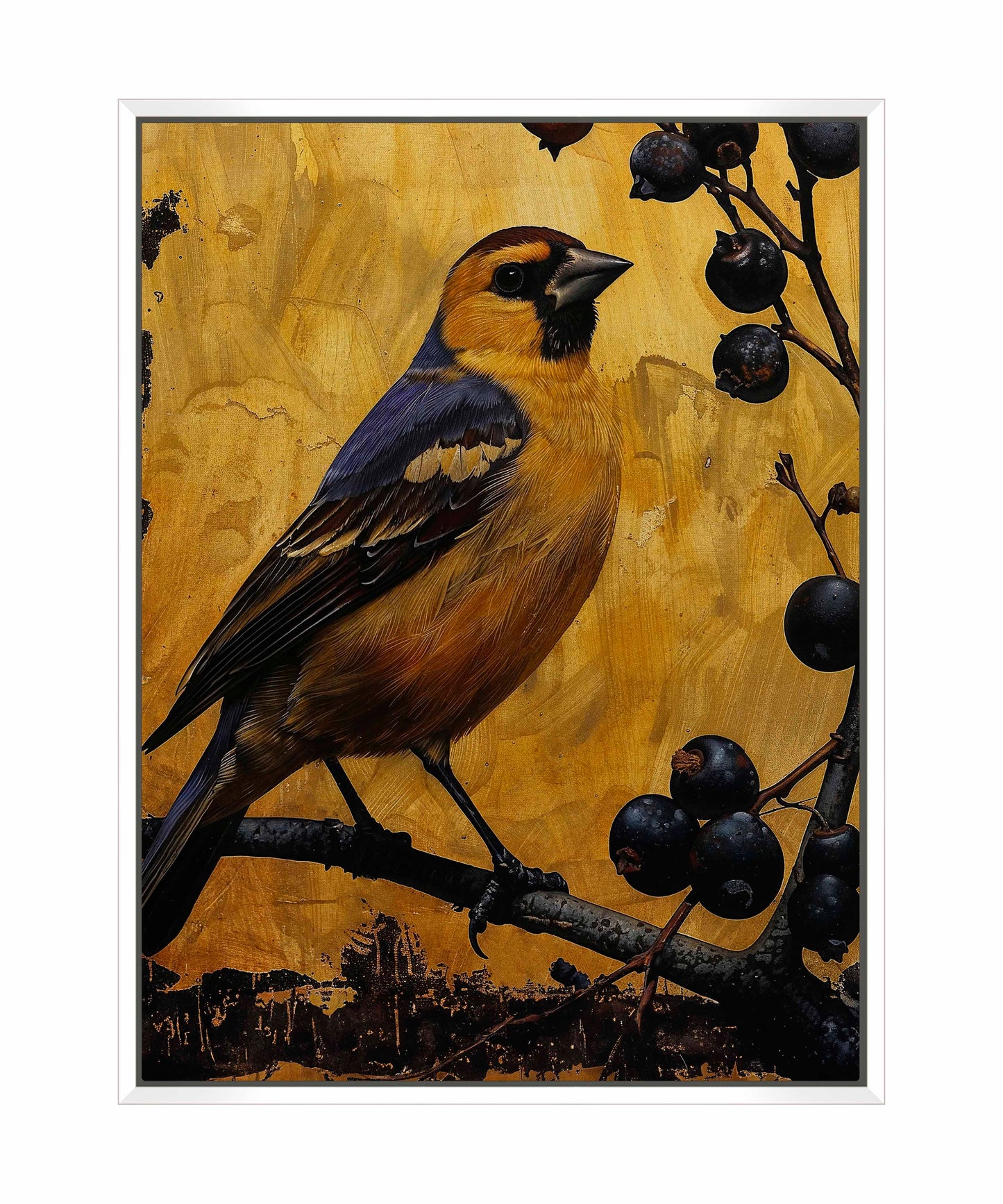 Gilded Harmony - Finch Among Berries - Gallery Wrapped Canvas