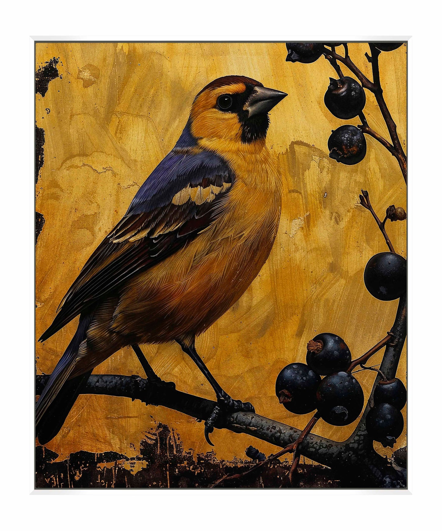 Gilded Harmony - Finch Among Berries - Gallery Wrapped Canvas