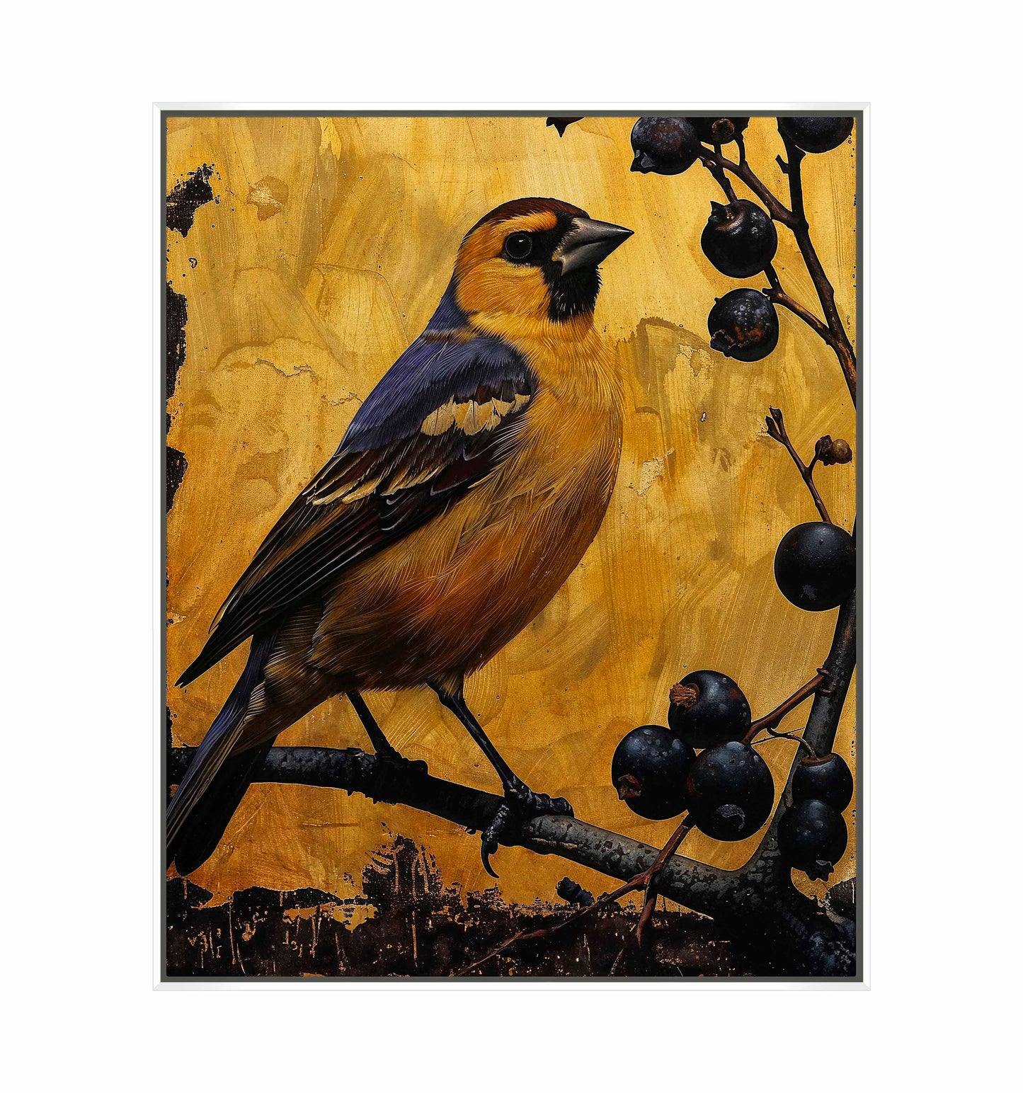 Gilded Harmony - Finch Among Berries - Gallery Wrapped Canvas