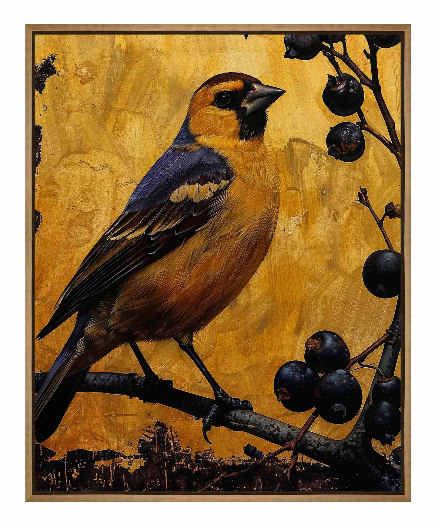 Gilded Harmony - Finch Among Berries - Gallery Wrapped Canvas