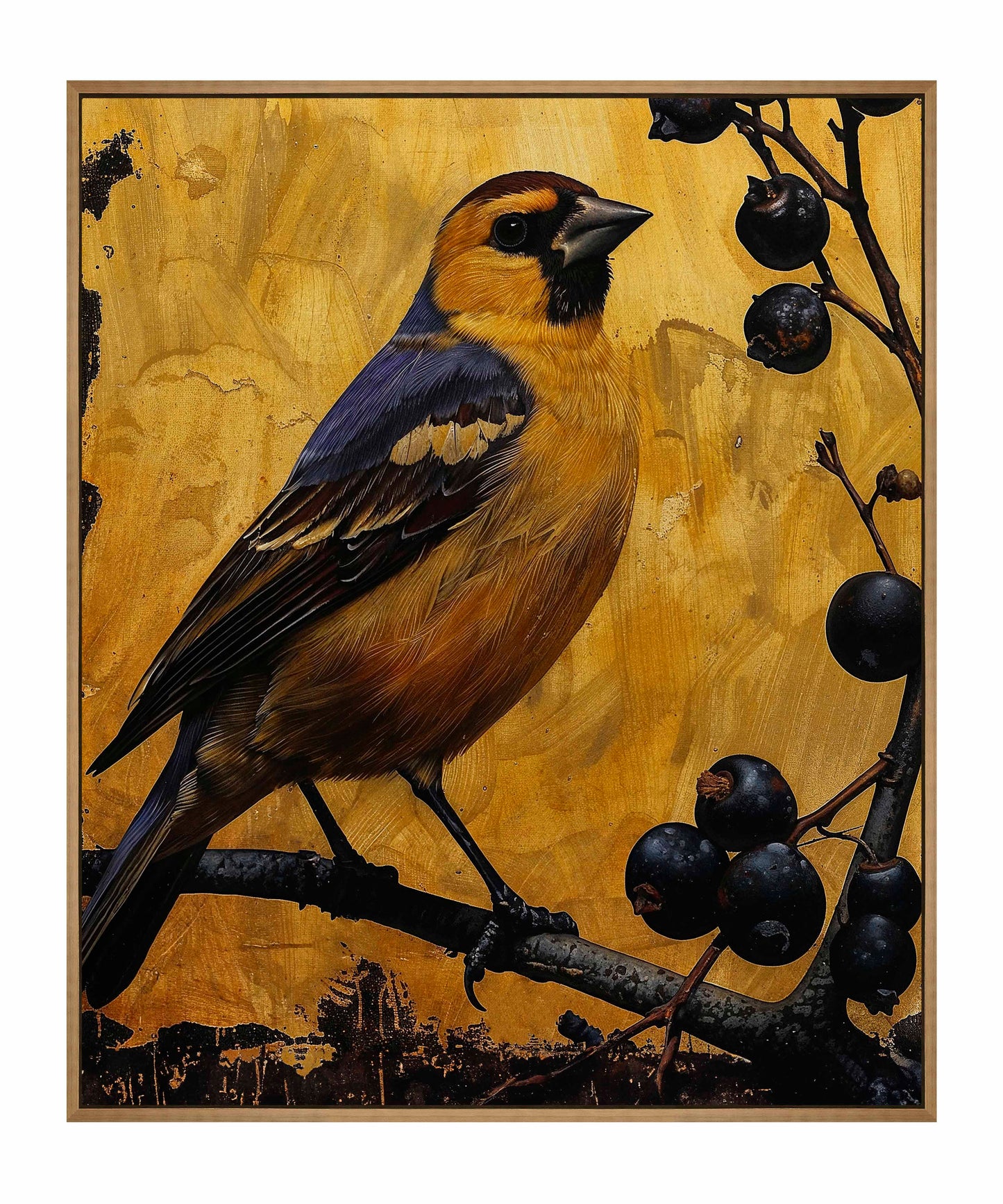 Gilded Harmony - Finch Among Berries - Gallery Wrapped Canvas
