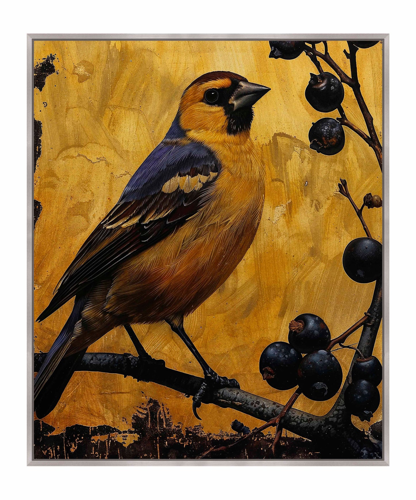 Gilded Harmony - Finch Among Berries - Gallery Wrapped Canvas