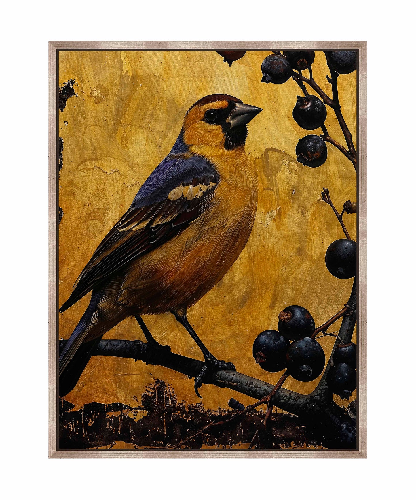 Gilded Harmony - Finch Among Berries - Gallery Wrapped Canvas
