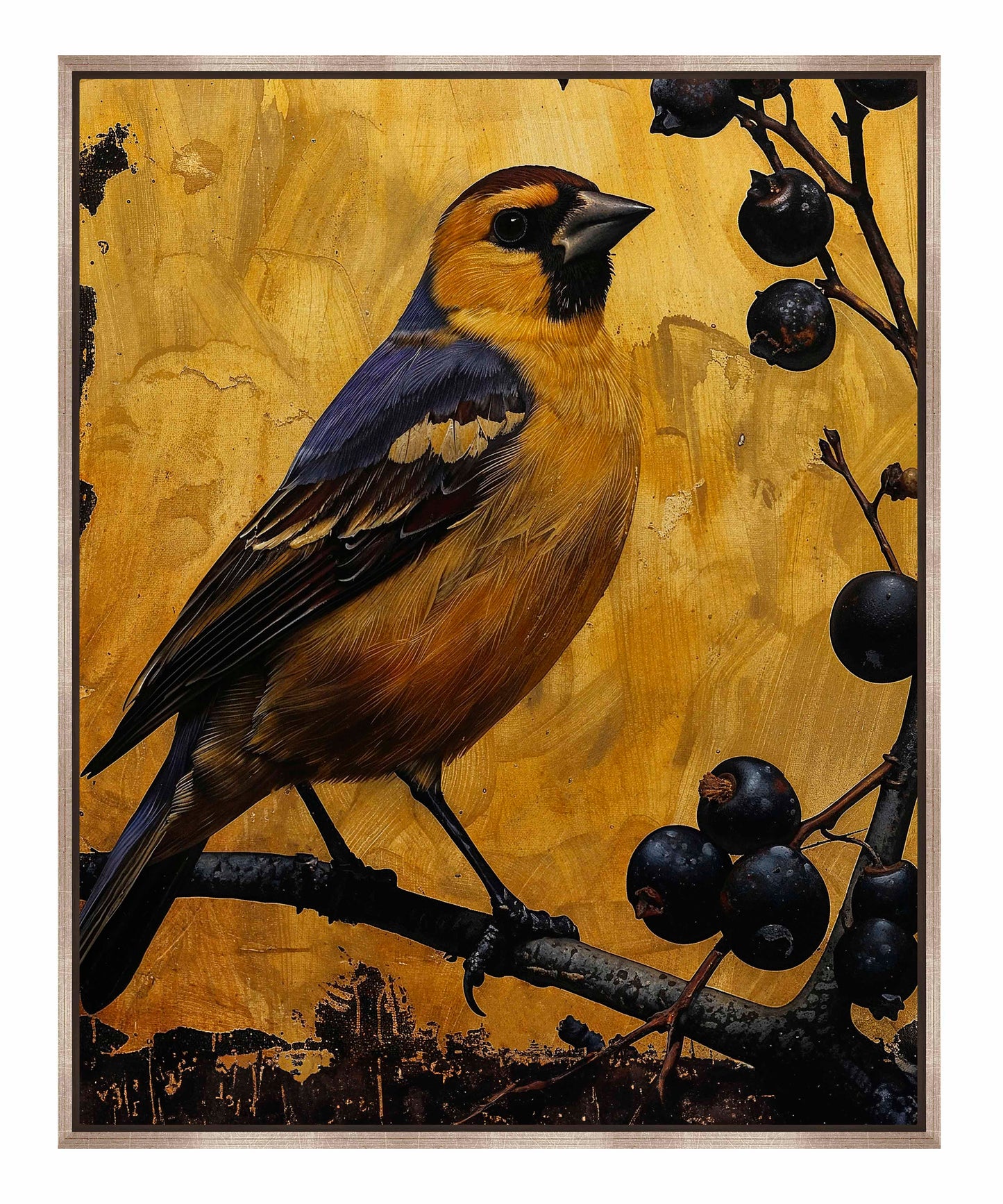 Gilded Harmony - Finch Among Berries - Gallery Wrapped Canvas