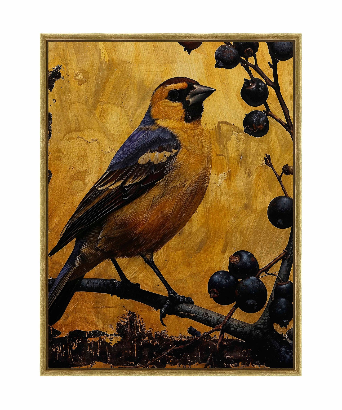 Gilded Harmony - Finch Among Berries - Gallery Wrapped Canvas