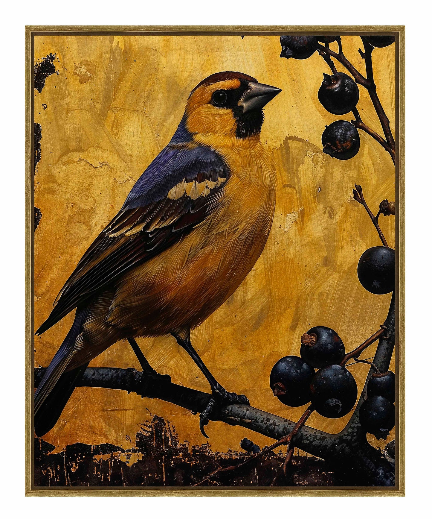 Gilded Harmony - Finch Among Berries - Gallery Wrapped Canvas