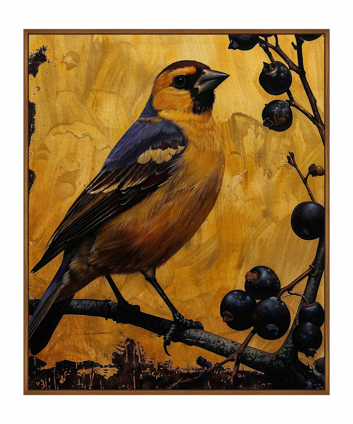 Gilded Harmony - Finch Among Berries - Gallery Wrapped Canvas