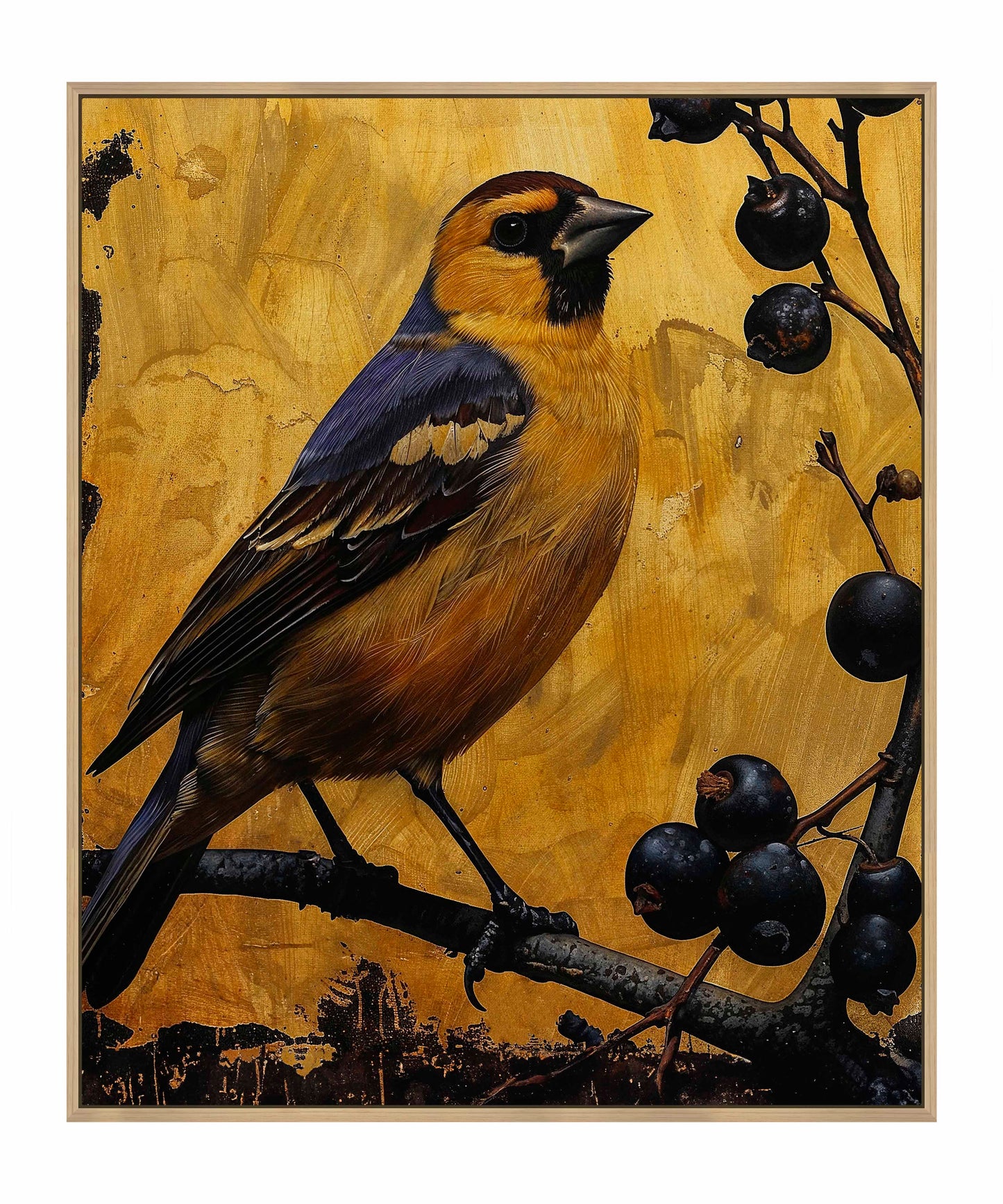 Gilded Harmony - Finch Among Berries - Gallery Wrapped Canvas