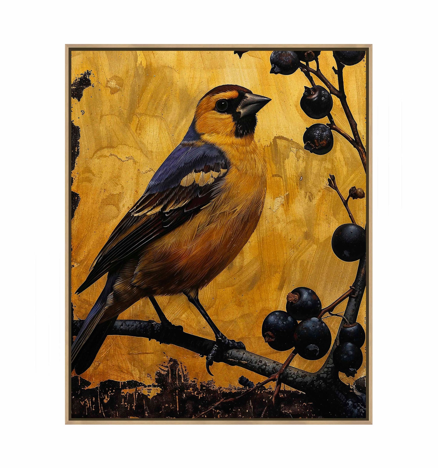 Gilded Harmony - Finch Among Berries - Gallery Wrapped Canvas