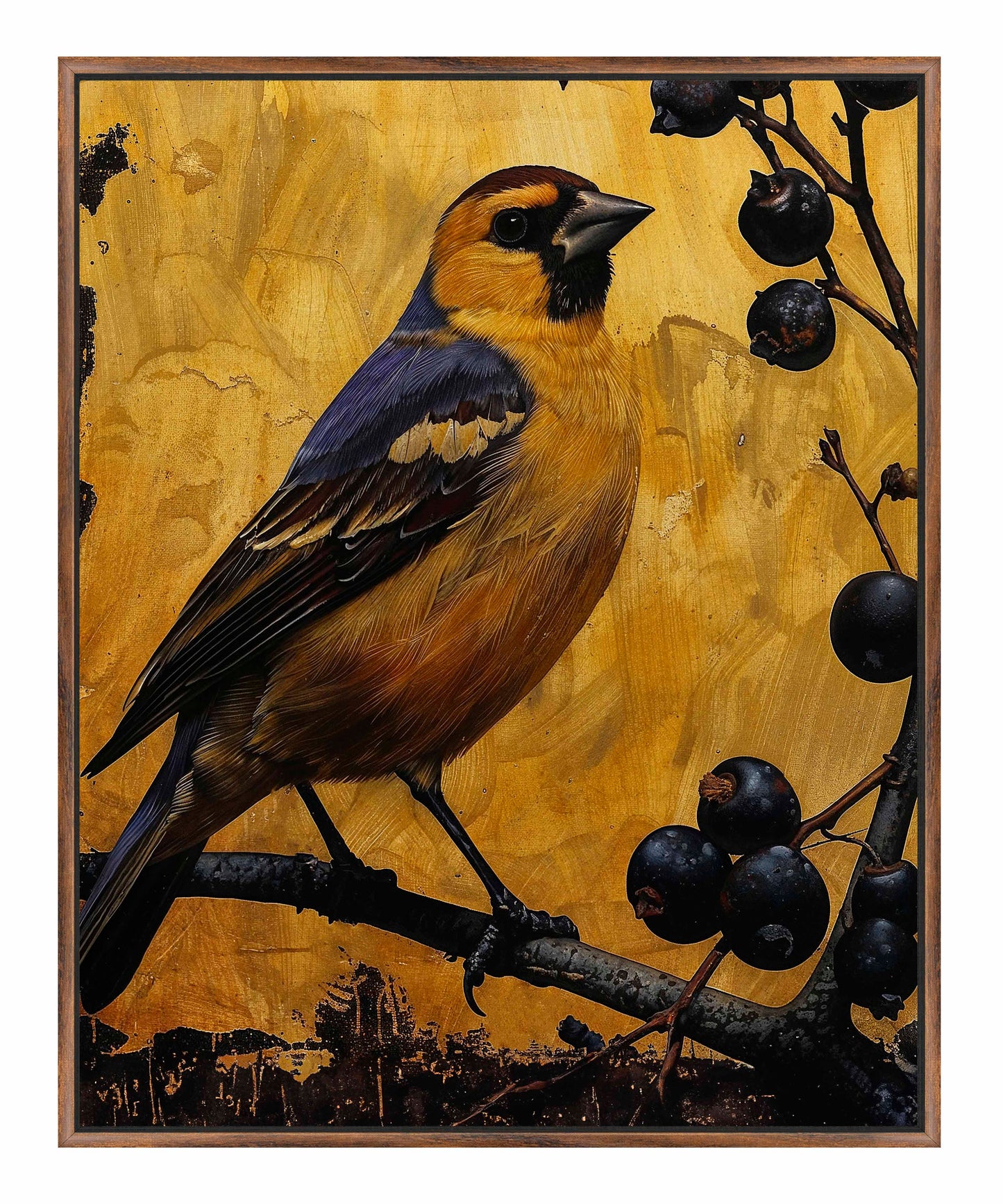 Gilded Harmony - Finch Among Berries - Gallery Wrapped Canvas