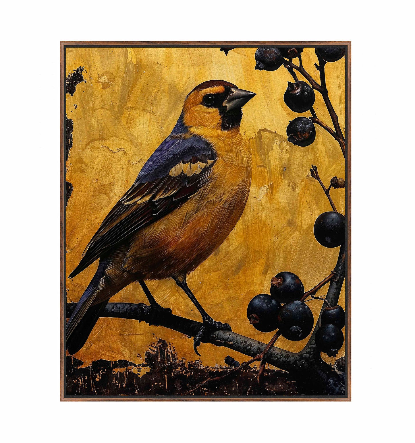 Gilded Harmony - Finch Among Berries - Gallery Wrapped Canvas