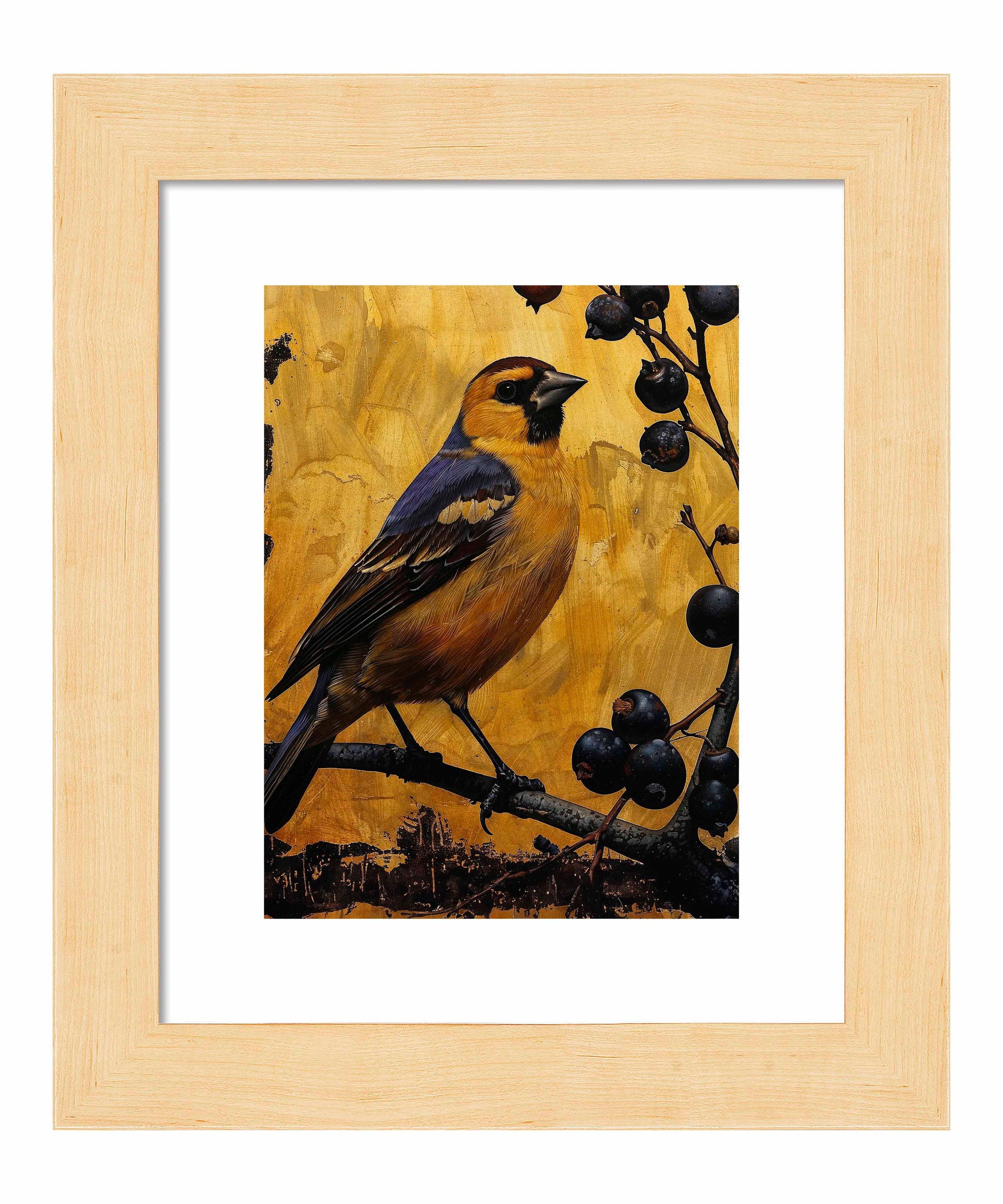 175511_FRA Gilded Harmony - Finch Among Berries  9X12 Blonde Maple Framed Paper Print.jpg
