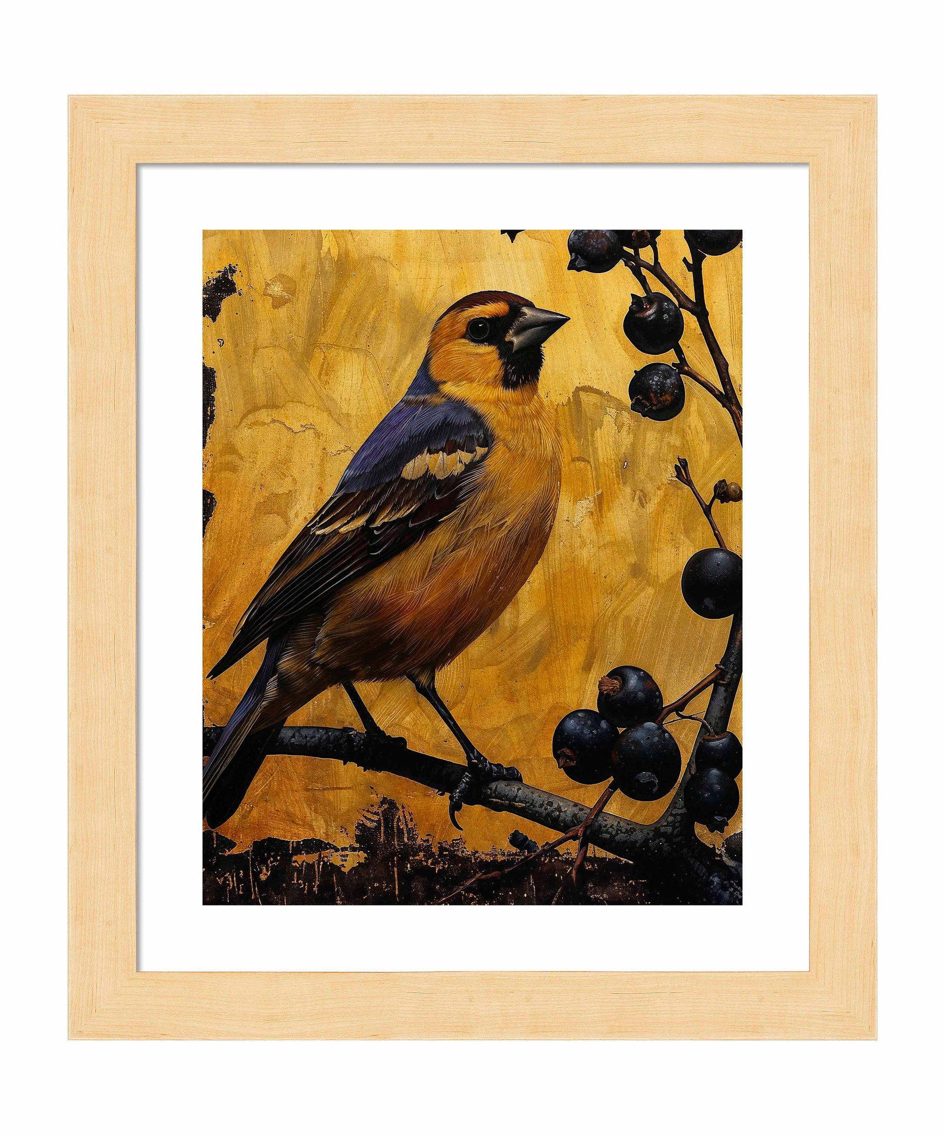 175514_FRA Gilded Harmony - Finch Among Berries 16X20 Blonde Maple Framed Paper Print Front.jpg