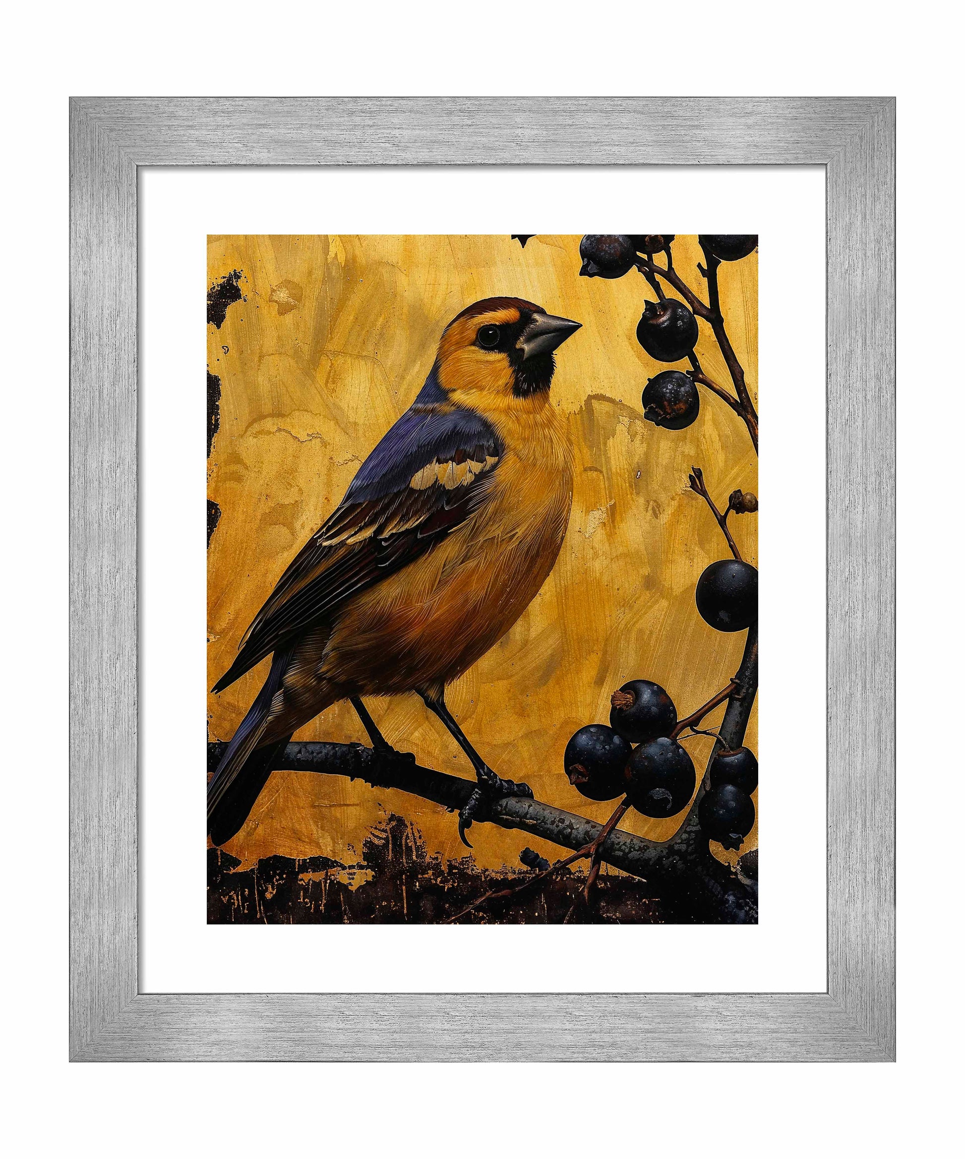175515_FRA Gilded Harmony - Finch Among Berries 16X20 Salerno Silver Framed Paper Print Front.jpg