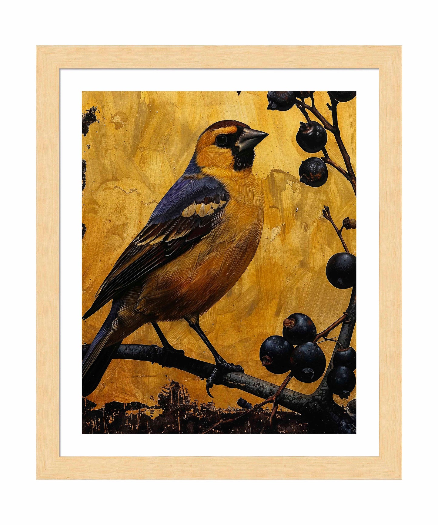 175520_FRA Gilded Harmony - Finch Among Berries  24X30 Blonde Maple Framed Paper Print Front.jpg