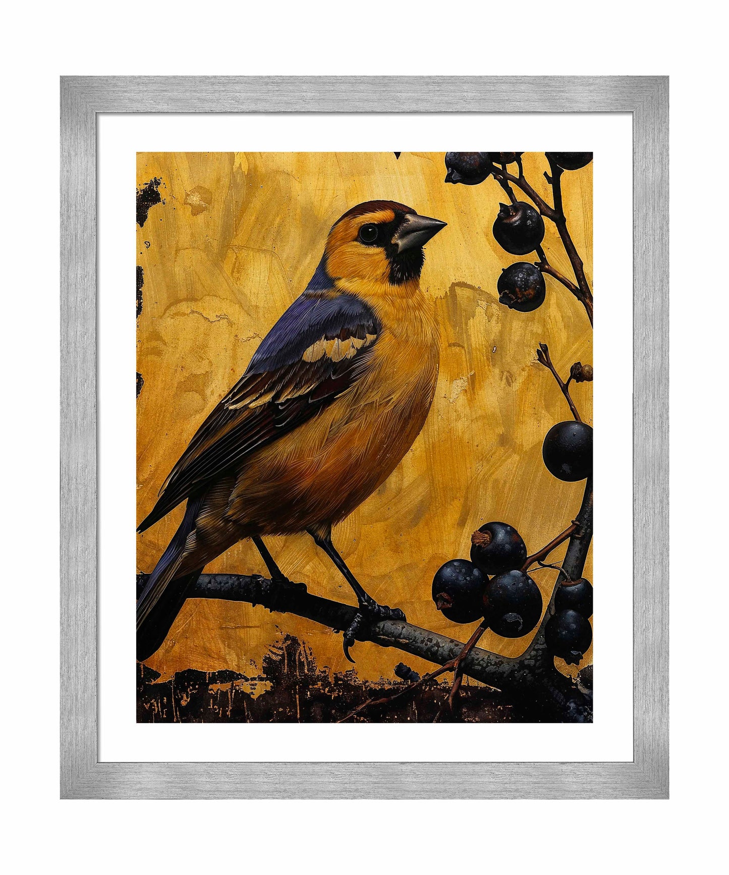 175521_FRA Gilded Harmony - Finch Among Berries  24X30 Salerno Silver Framed Paper Print Front.jpg