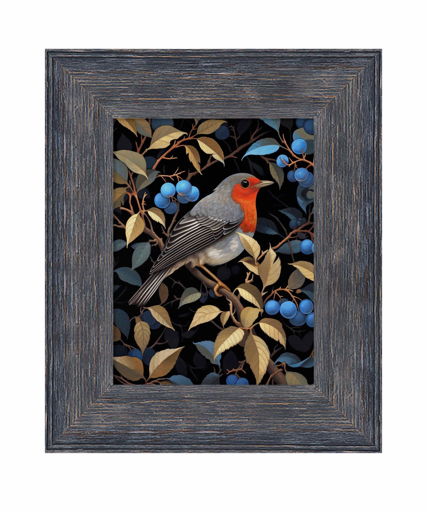 Crimson Song - Robin Among Blueberries - Limited Edition Canvas