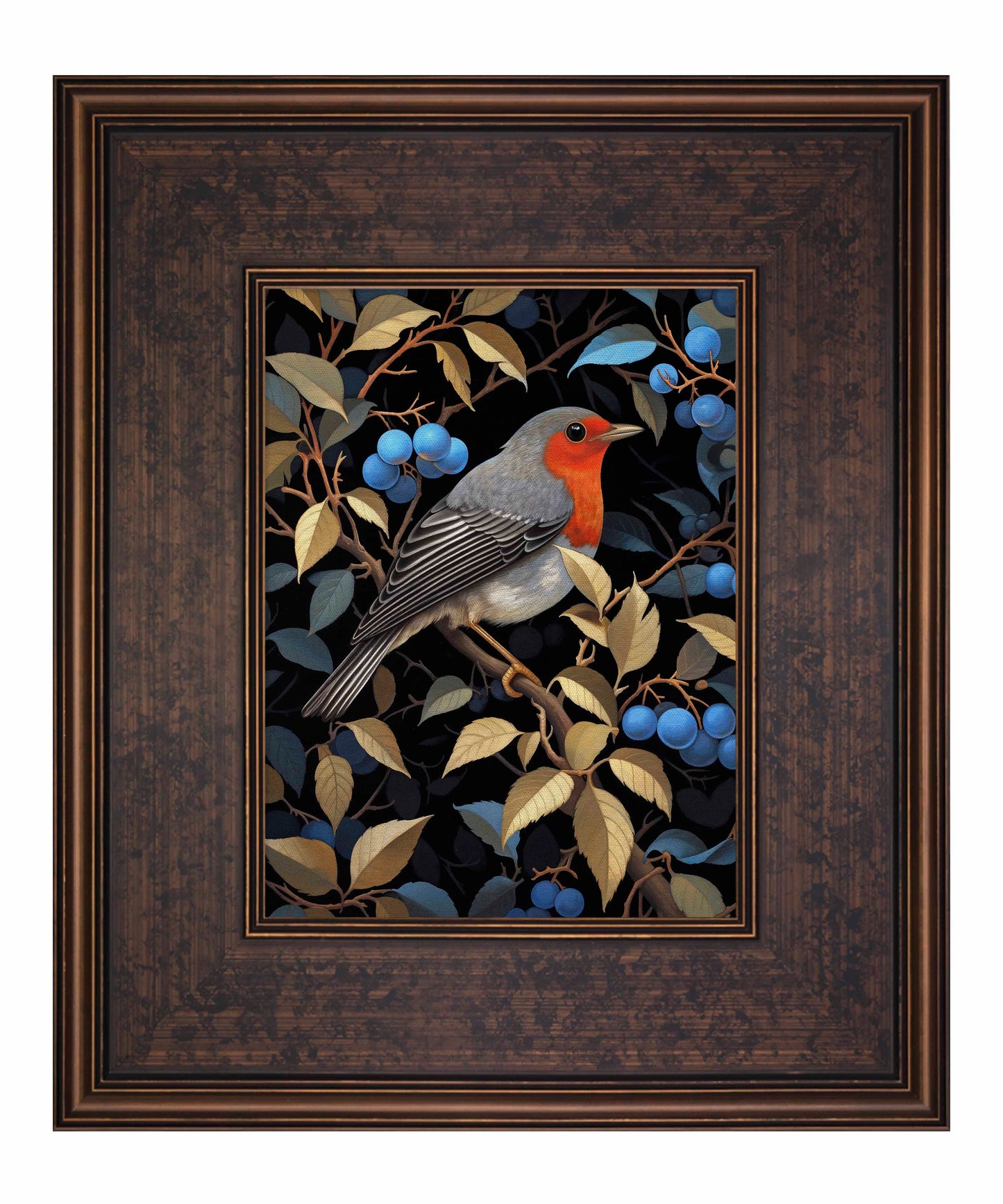 Crimson Song - Robin Among Blueberries - Limited Edition Canvas