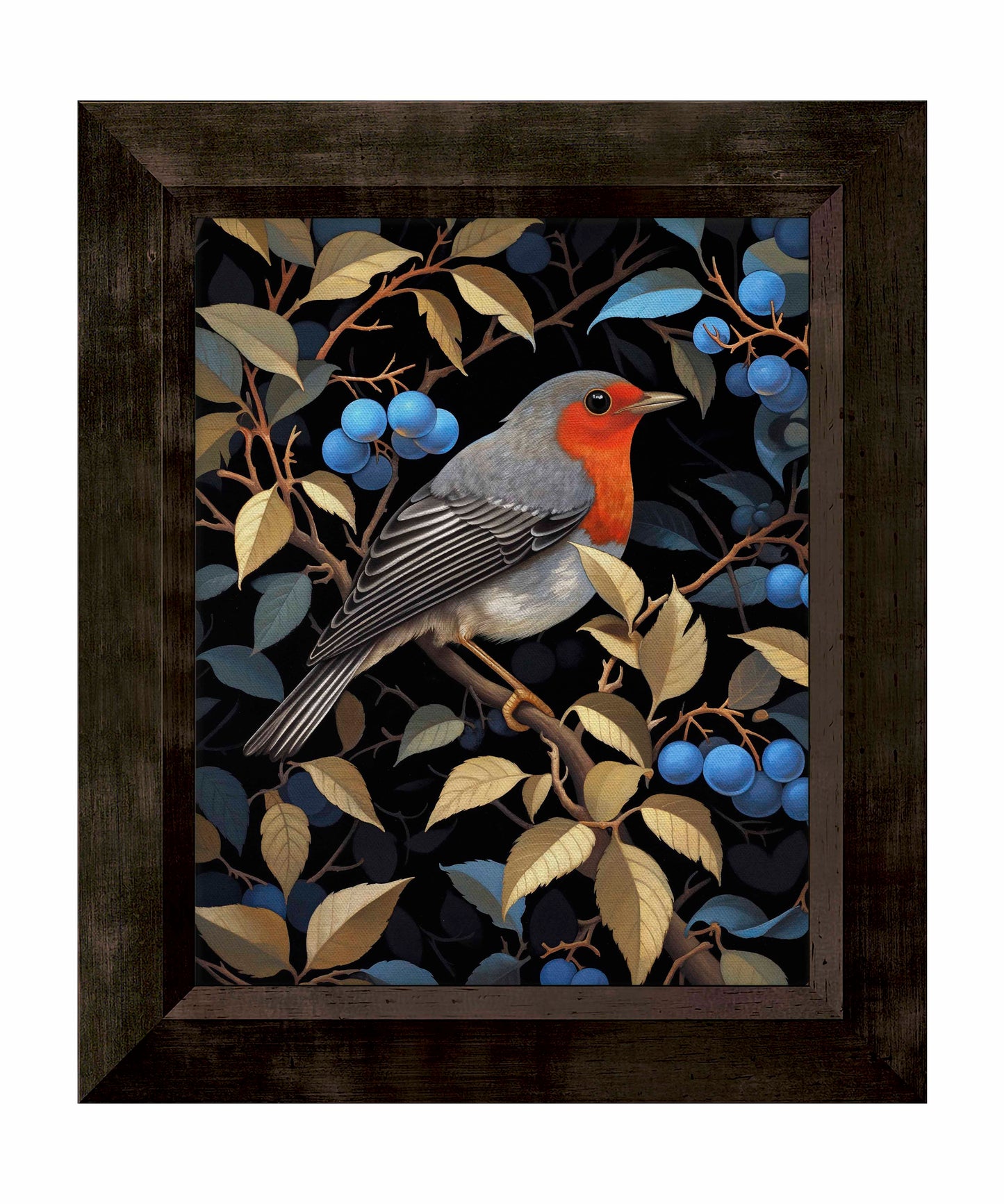 Crimson Song - Robin Among Blueberries - Limited Edition Canvas