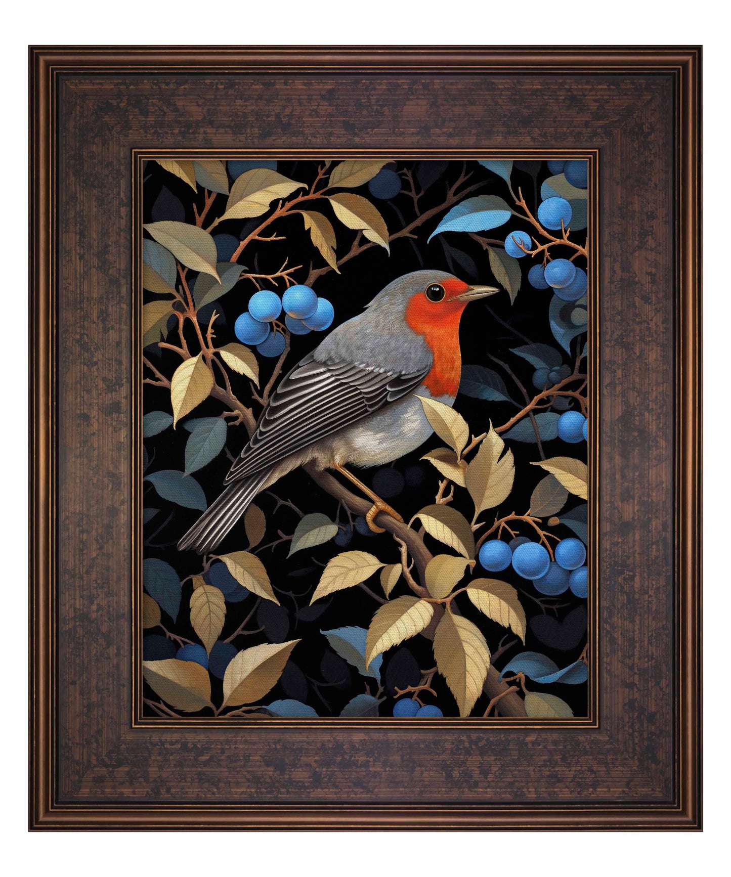 Crimson Song - Robin Among Blueberries - Limited Edition Canvas