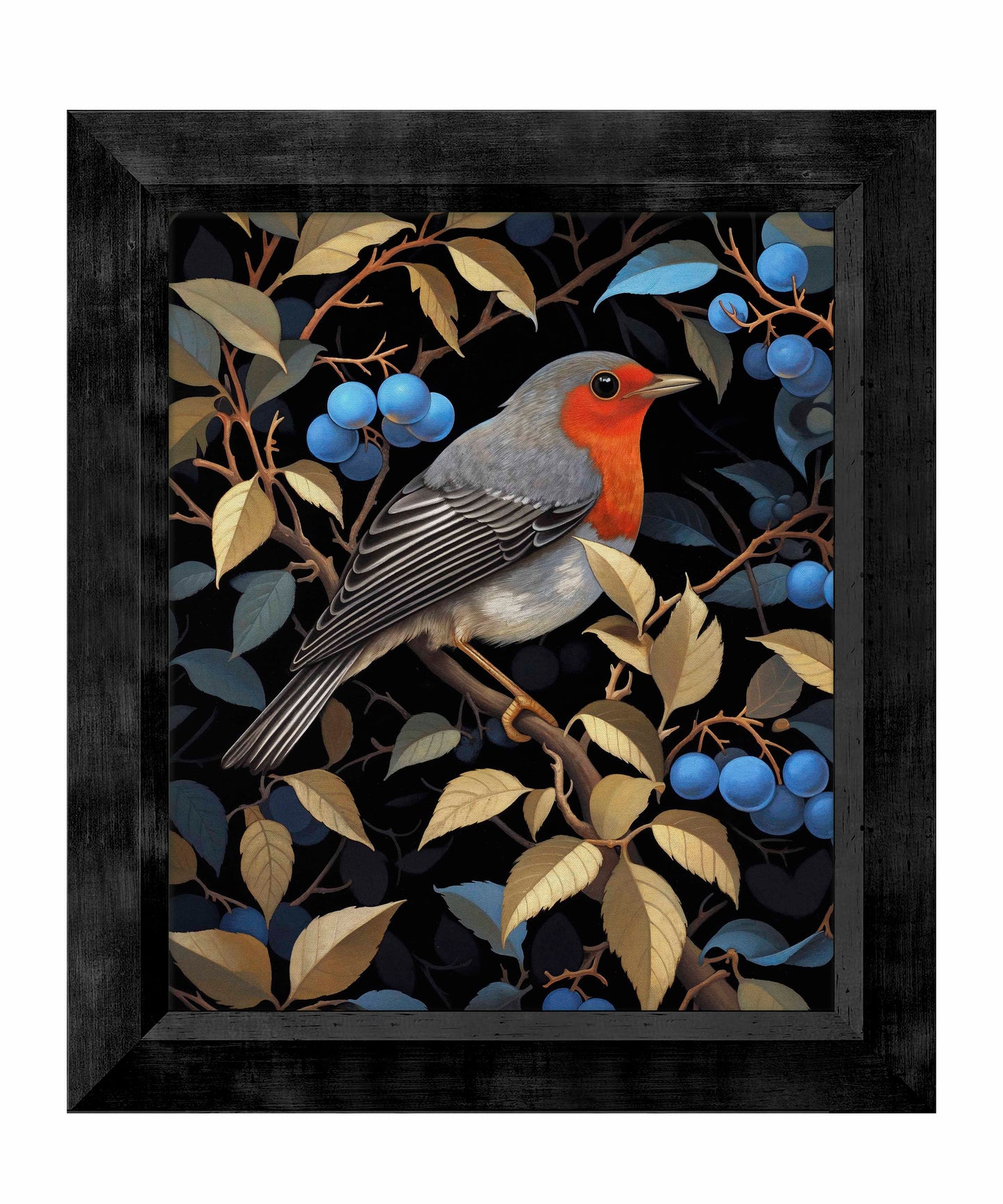 Crimson Song - Robin Among Blueberries - Limited Edition Canvas