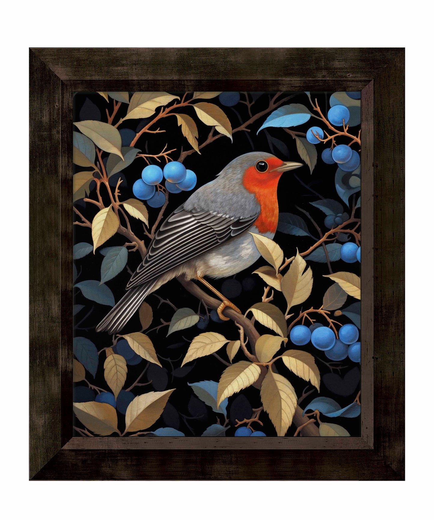 Crimson Song - Robin Among Blueberries - Limited Edition Canvas