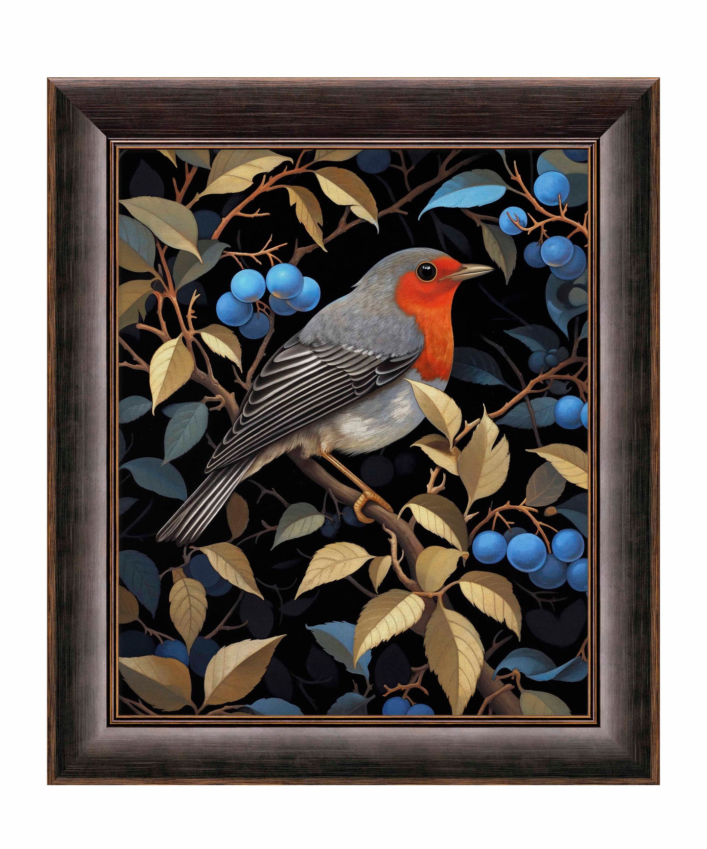 Crimson Song - Robin Among Blueberries - Limited Edition Canvas