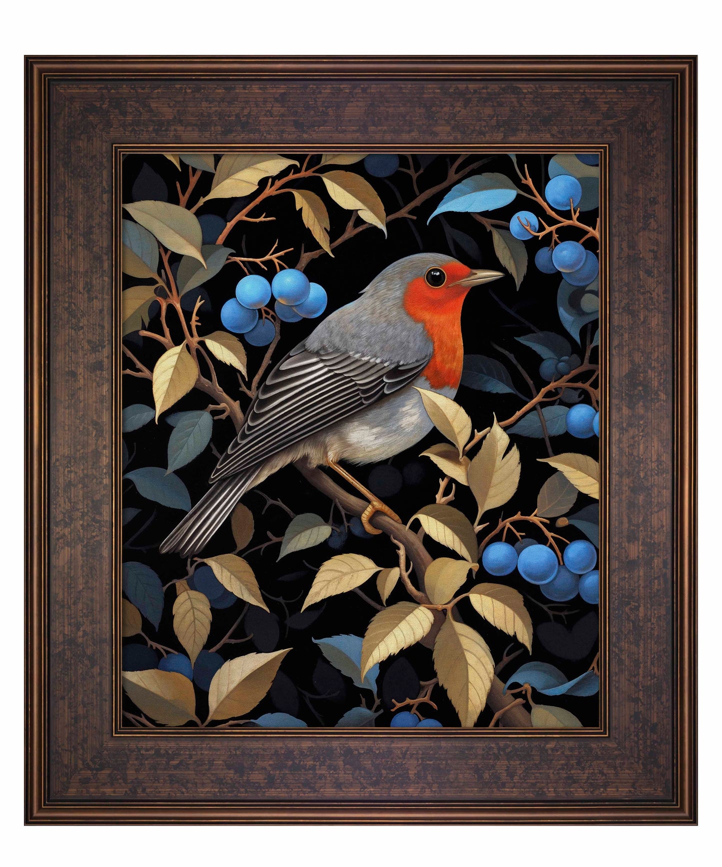 Crimson Song - Robin Among Blueberries - Limited Edition Canvas