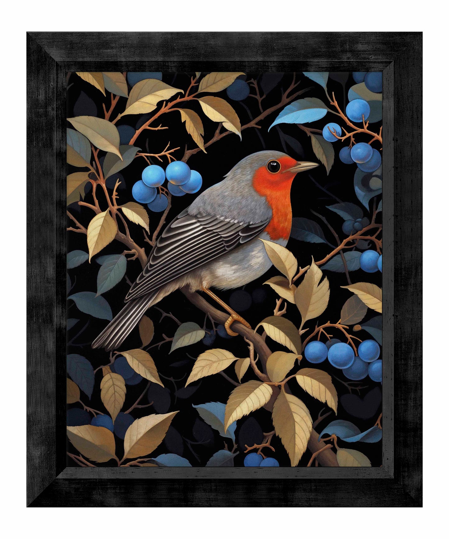 Crimson Song - Robin Among Blueberries - Limited Edition Canvas