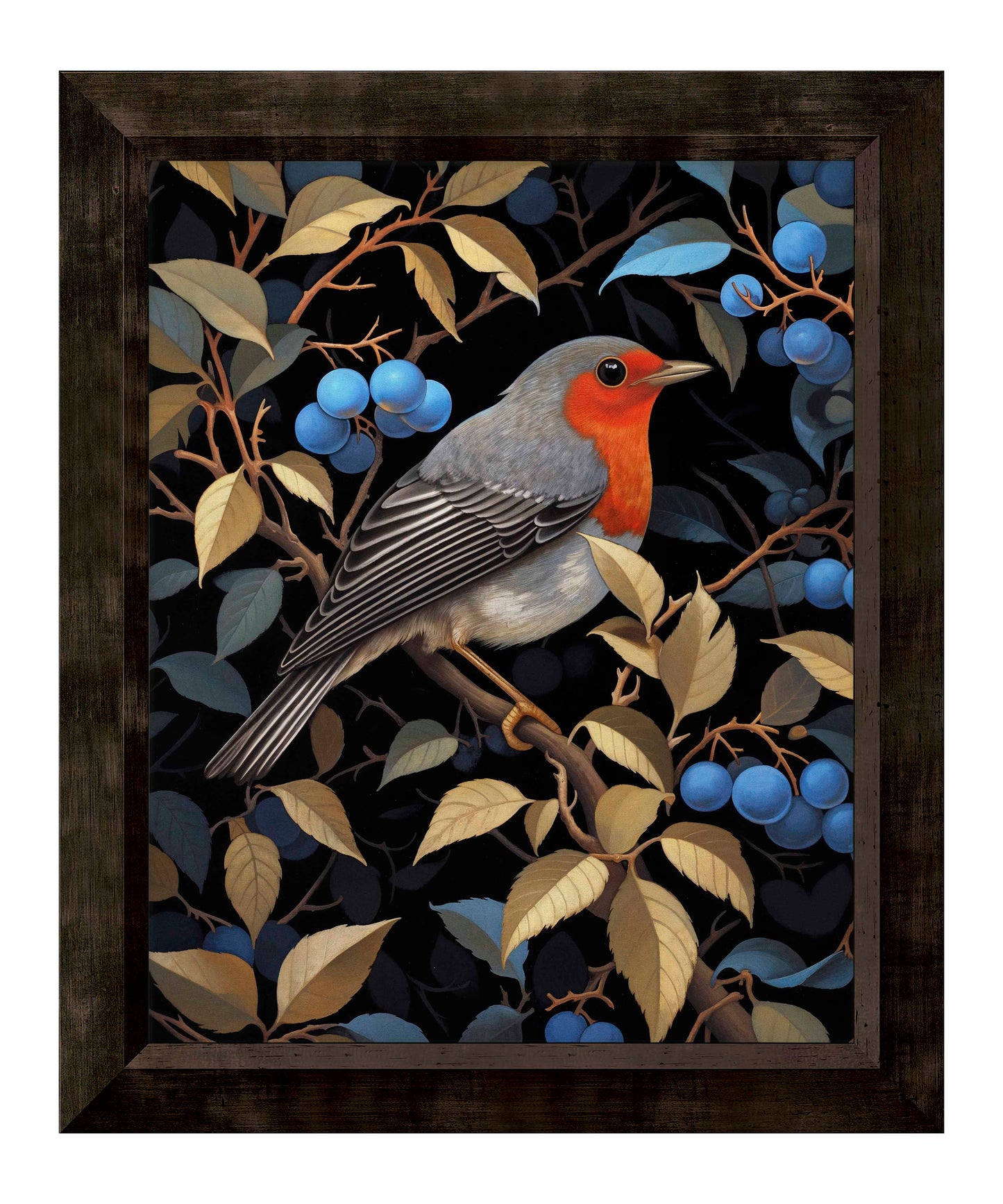Crimson Song - Robin Among Blueberries - Limited Edition Canvas