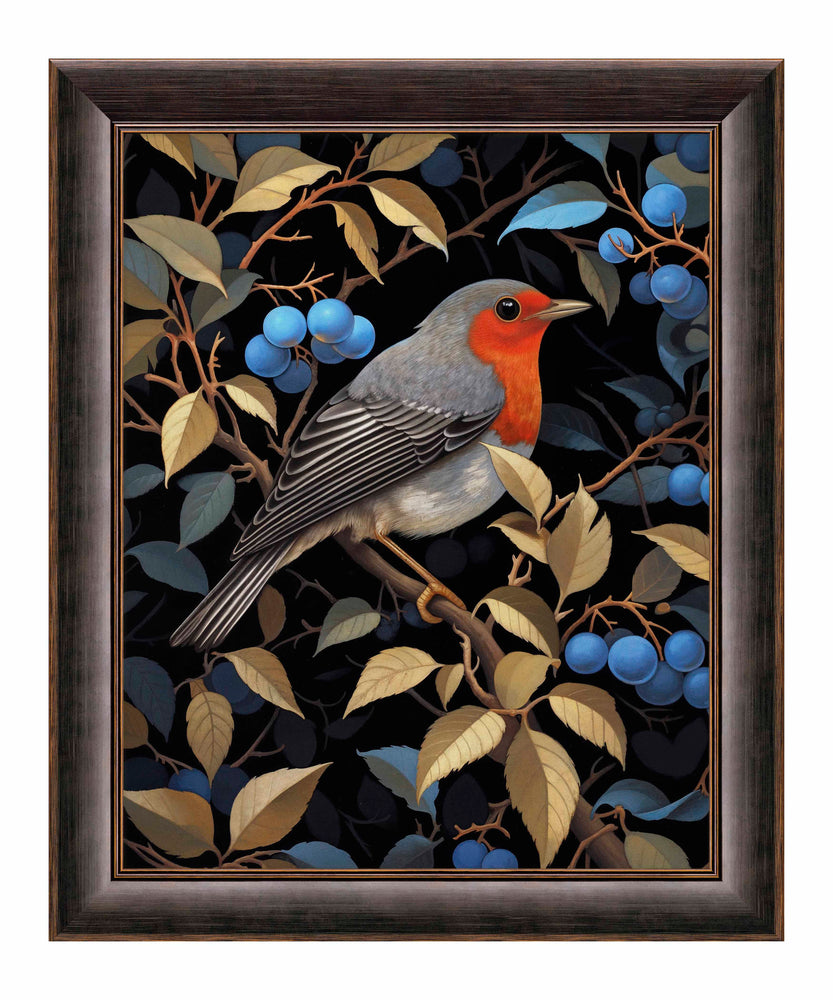Crimson Song - Robin Among Blueberries - Limited Edition Canvas