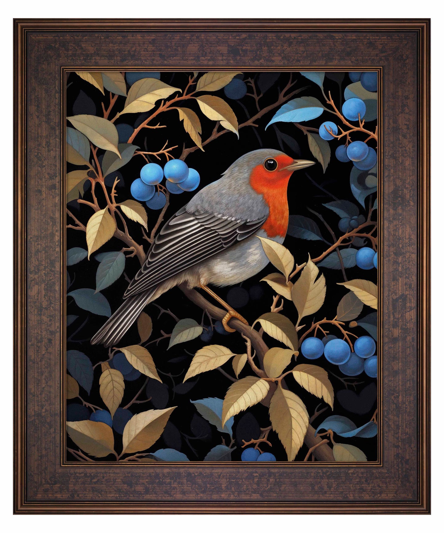 Crimson Song - Robin Among Blueberries - Limited Edition Canvas