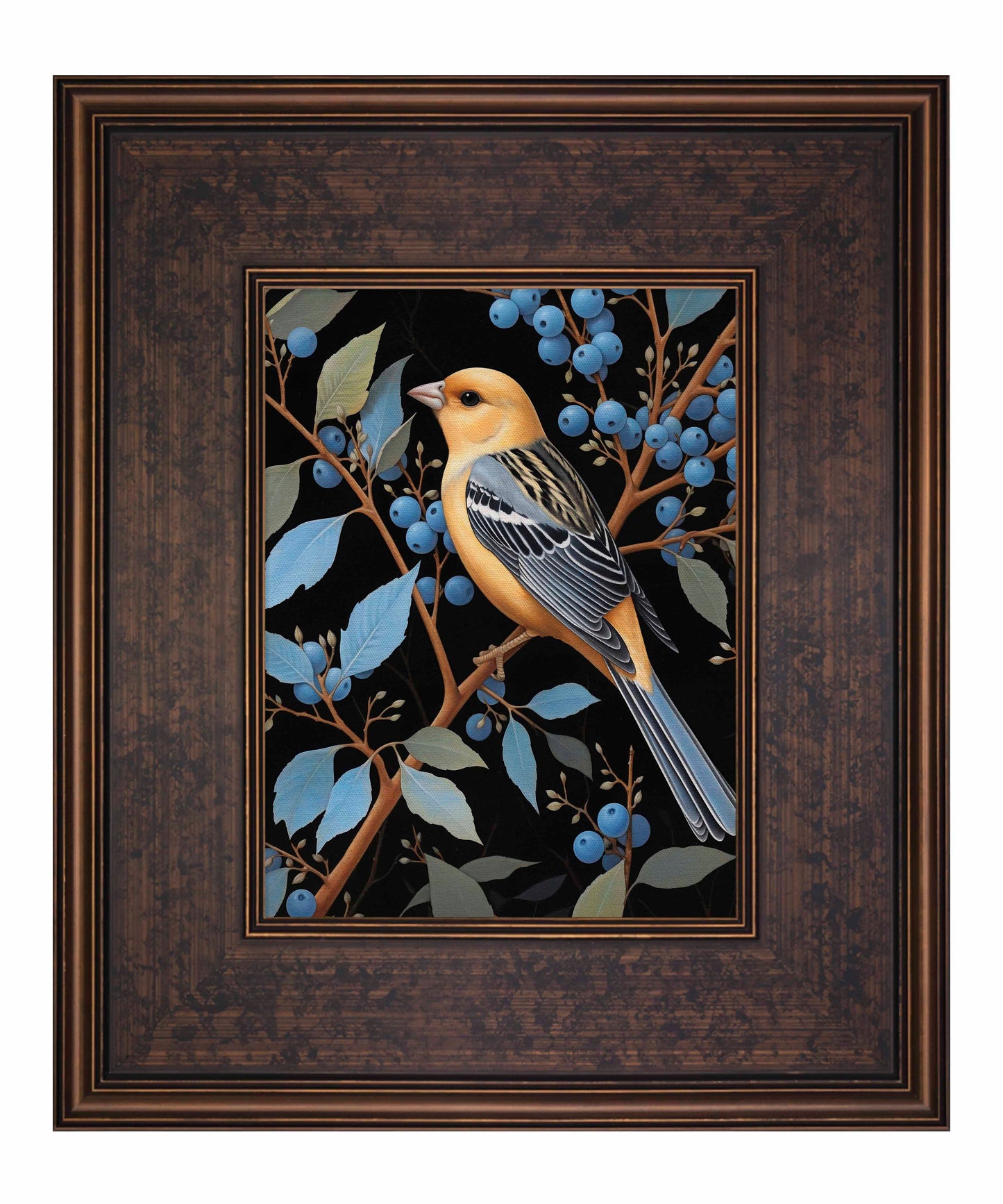 Bounty of Blue - Oriole Amidst Berries - Limited Edition Canvas