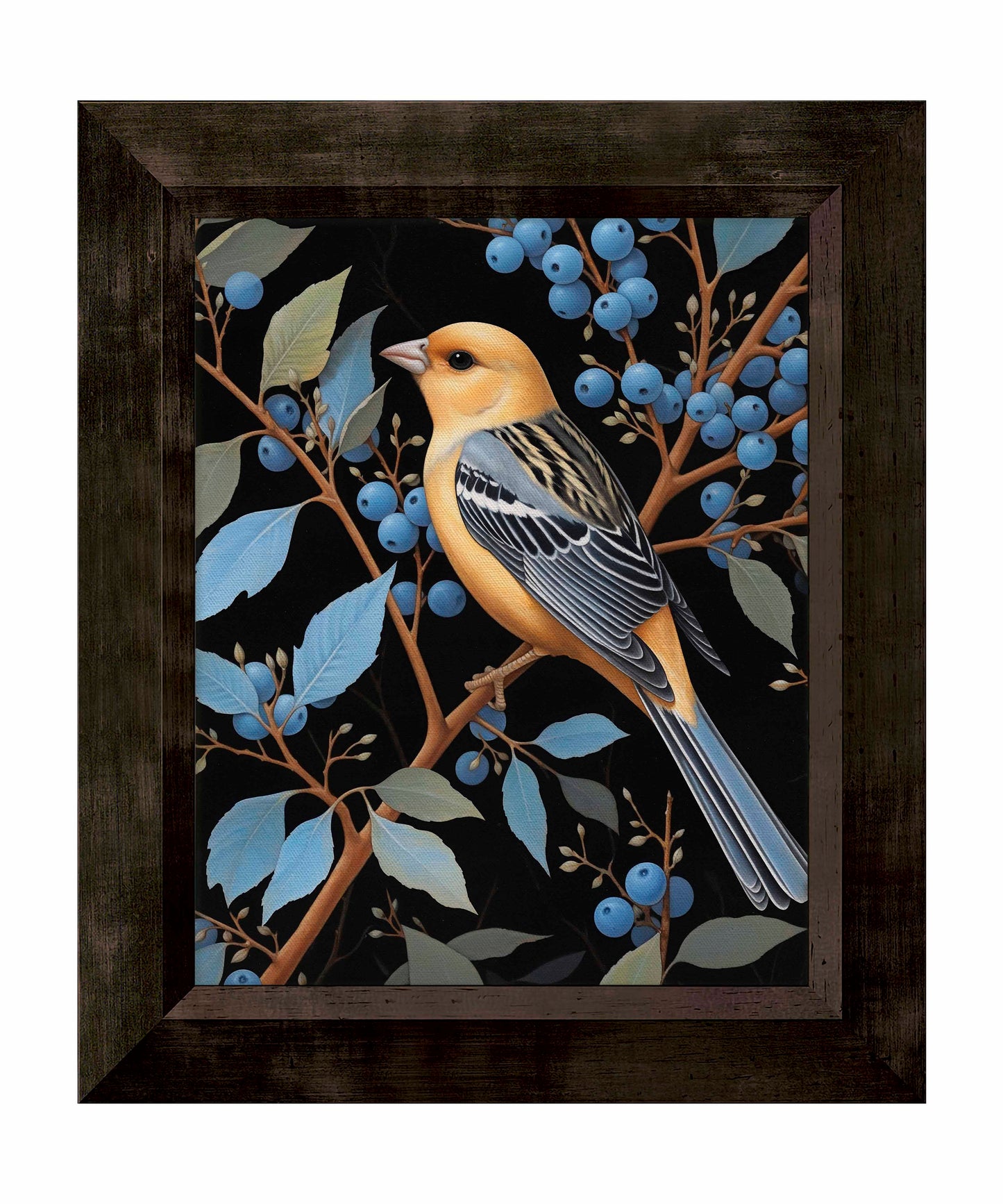 Bounty of Blue - Oriole Amidst Berries - Limited Edition Canvas