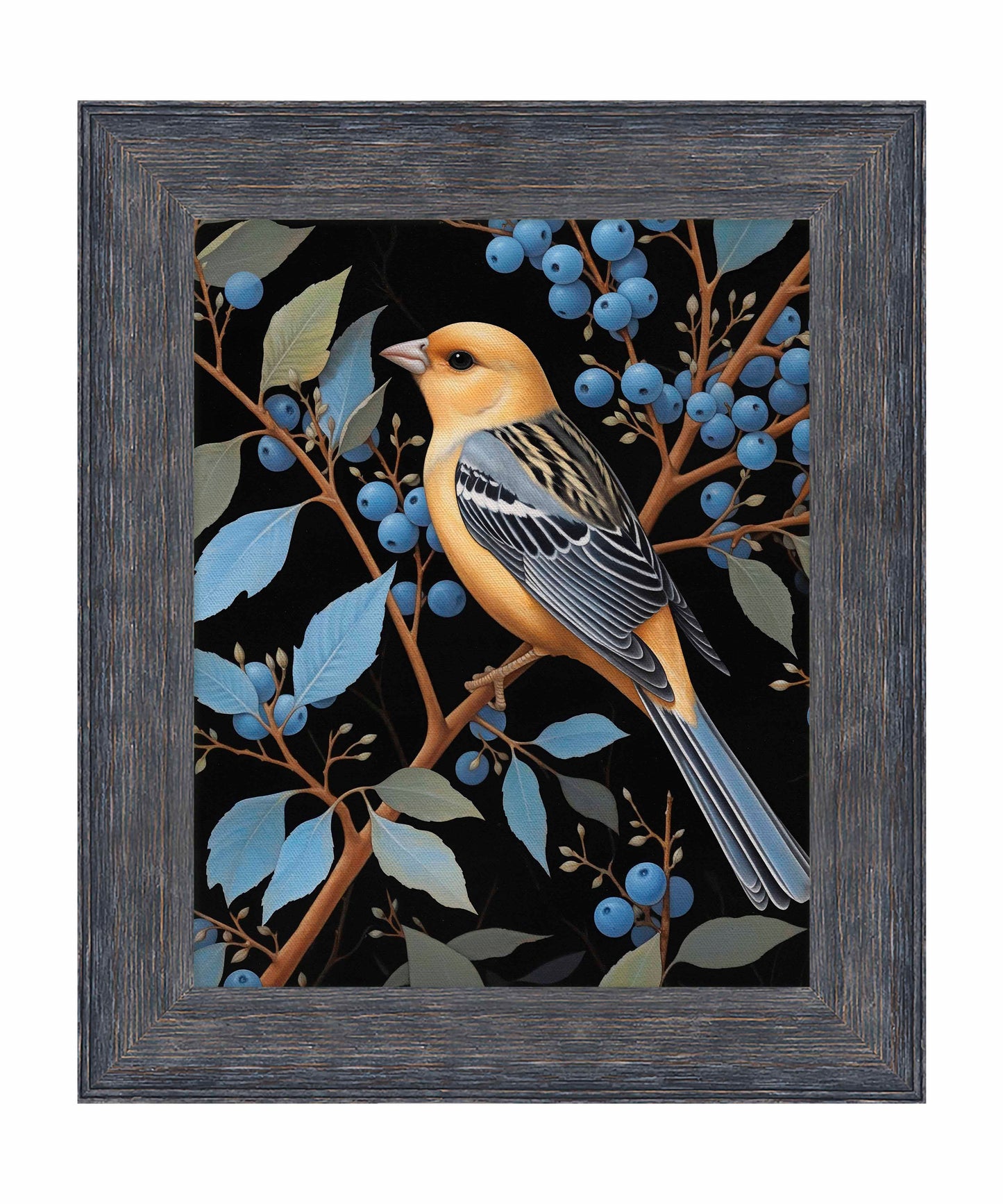 Bounty of Blue - Oriole Amidst Berries - Limited Edition Canvas