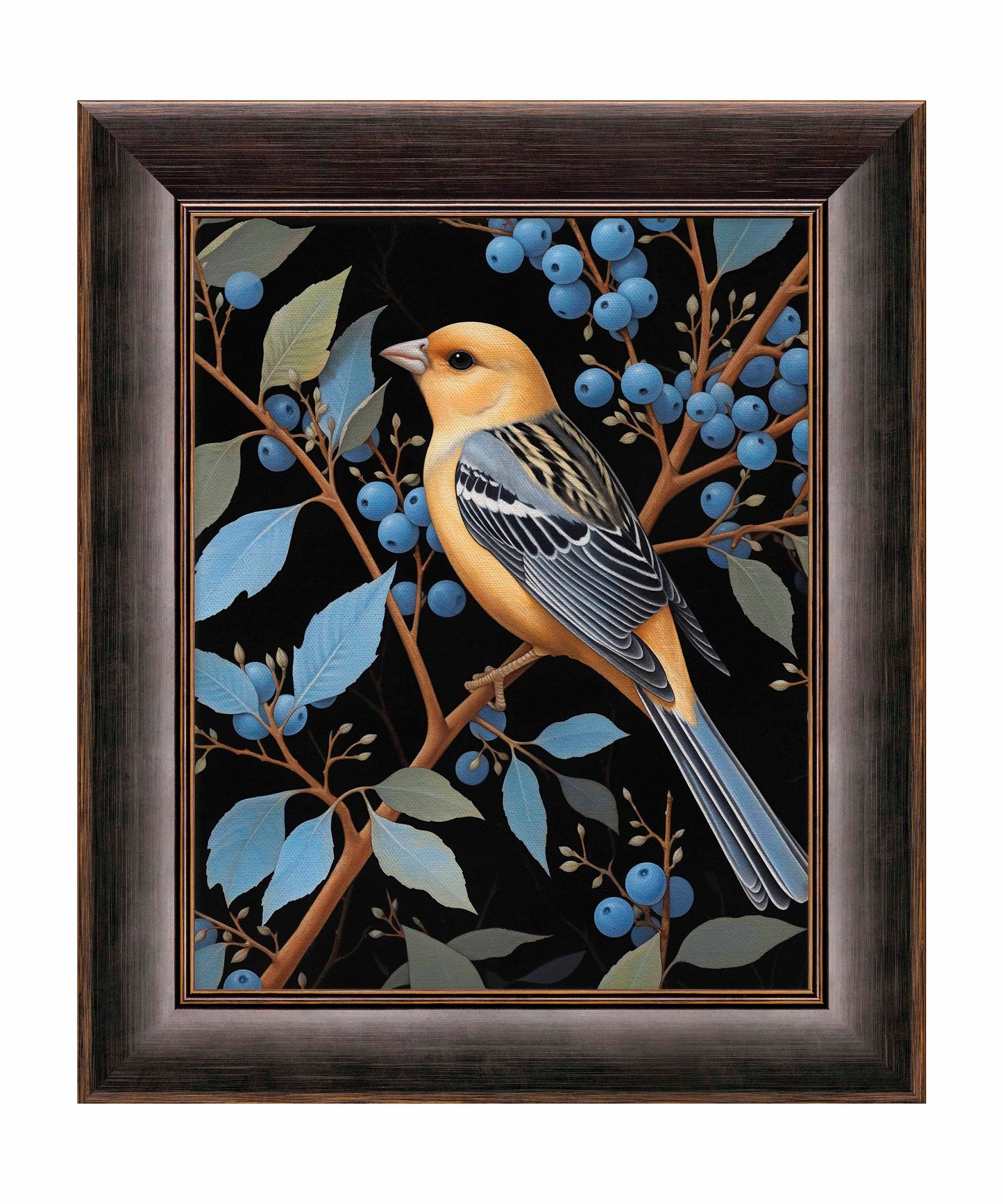 Bounty of Blue - Oriole Amidst Berries - Limited Edition Canvas