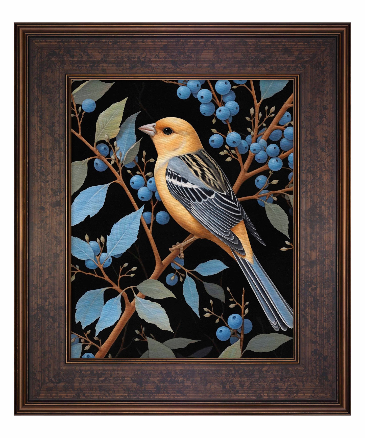 Bounty of Blue - Oriole Amidst Berries - Limited Edition Canvas