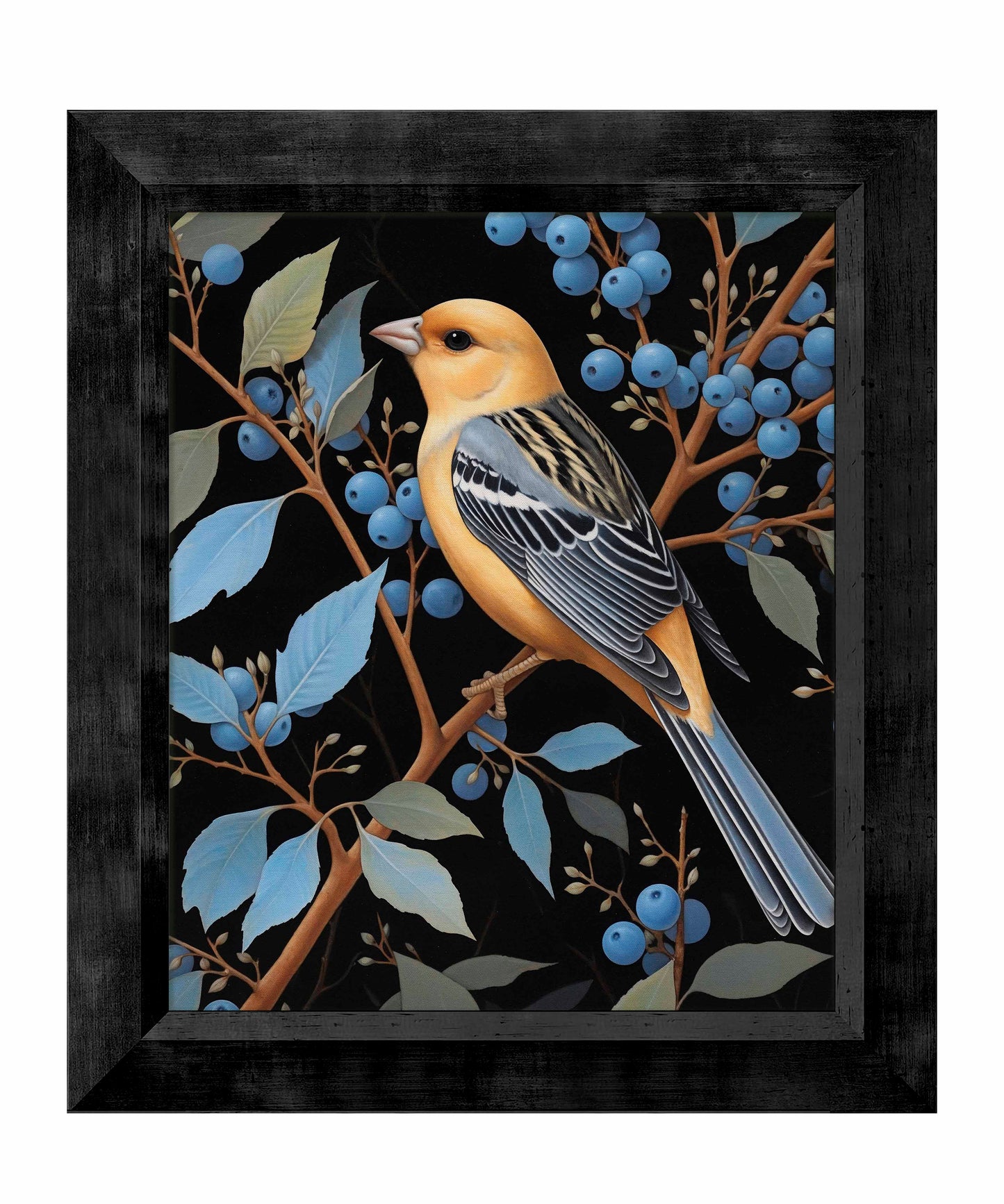 Bounty of Blue - Oriole Amidst Berries - Limited Edition Canvas