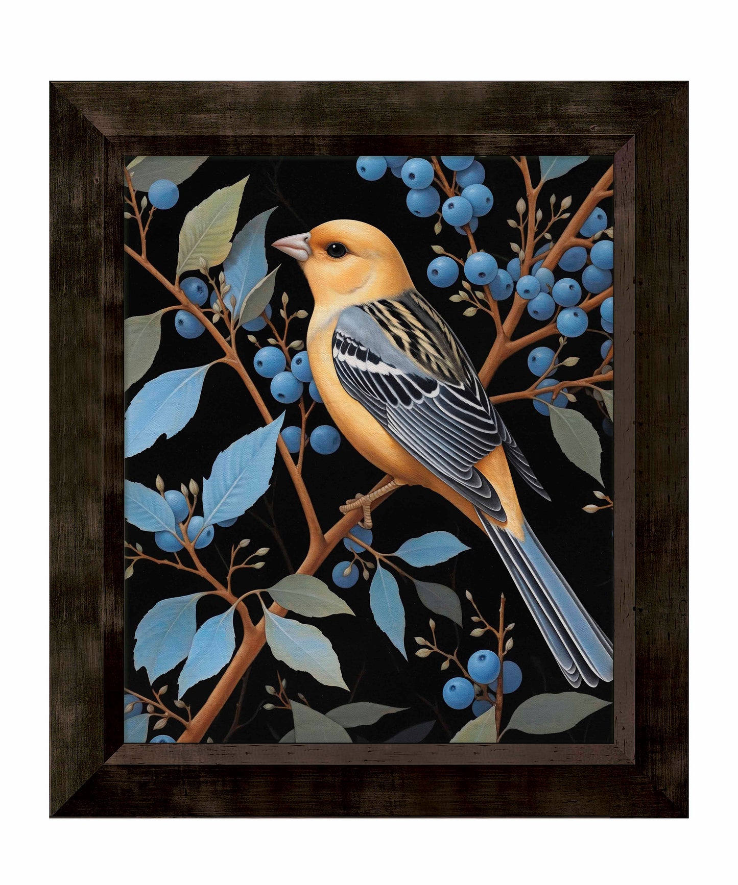 Bounty of Blue - Oriole Amidst Berries - Limited Edition Canvas
