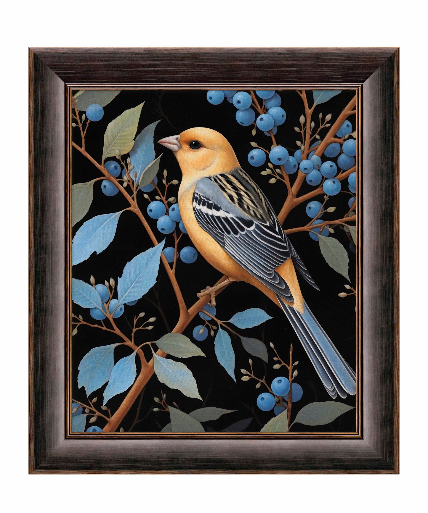 Bounty of Blue - Oriole Amidst Berries - Limited Edition Canvas