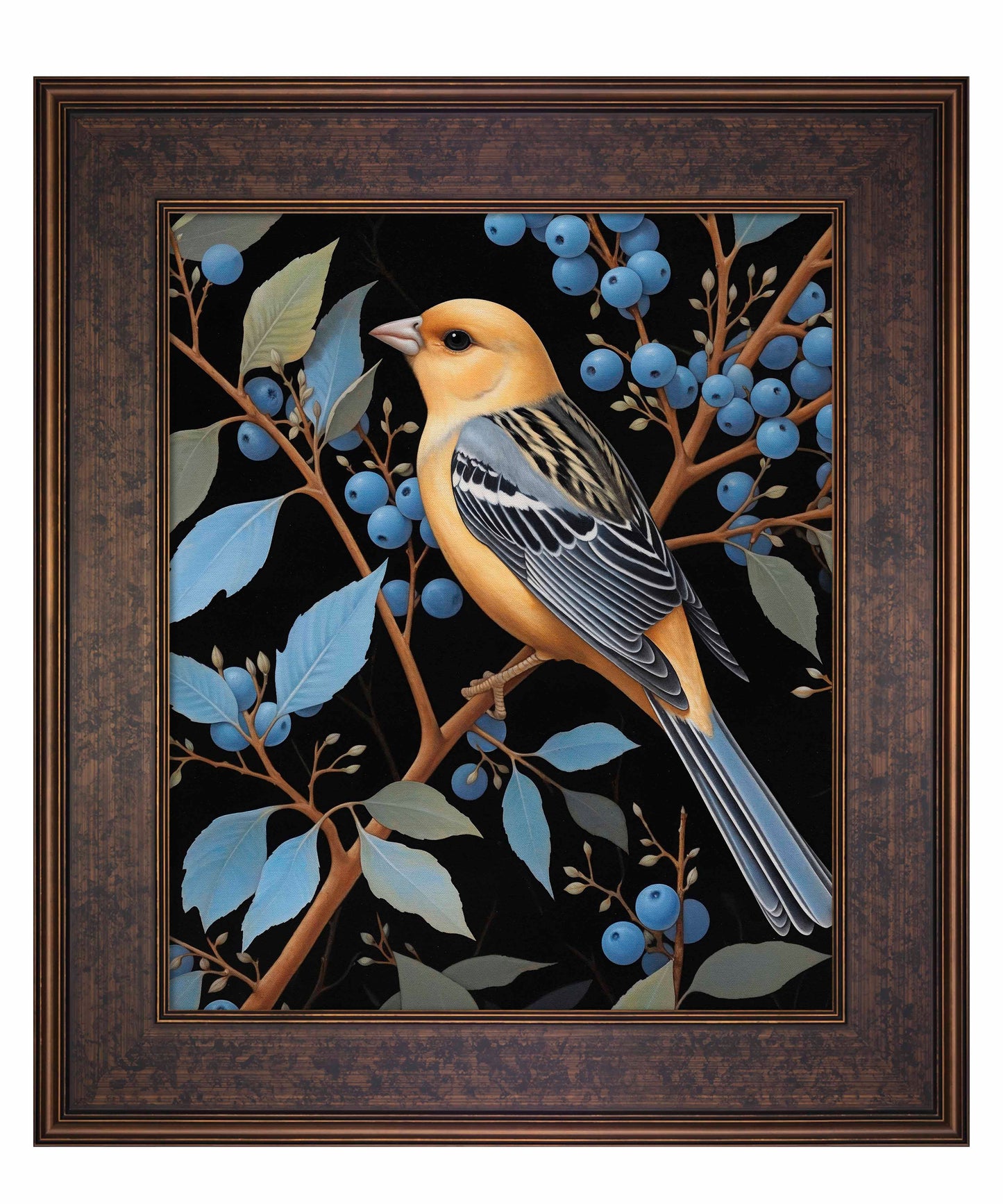 Bounty of Blue - Oriole Amidst Berries - Limited Edition Canvas