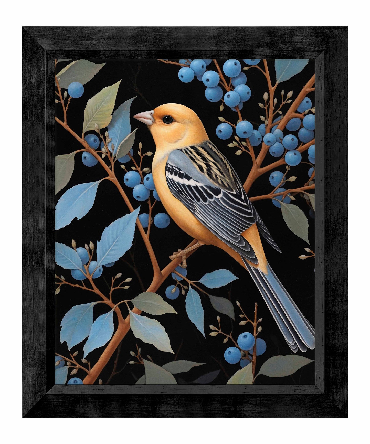 Bounty of Blue - Oriole Amidst Berries - Limited Edition Canvas