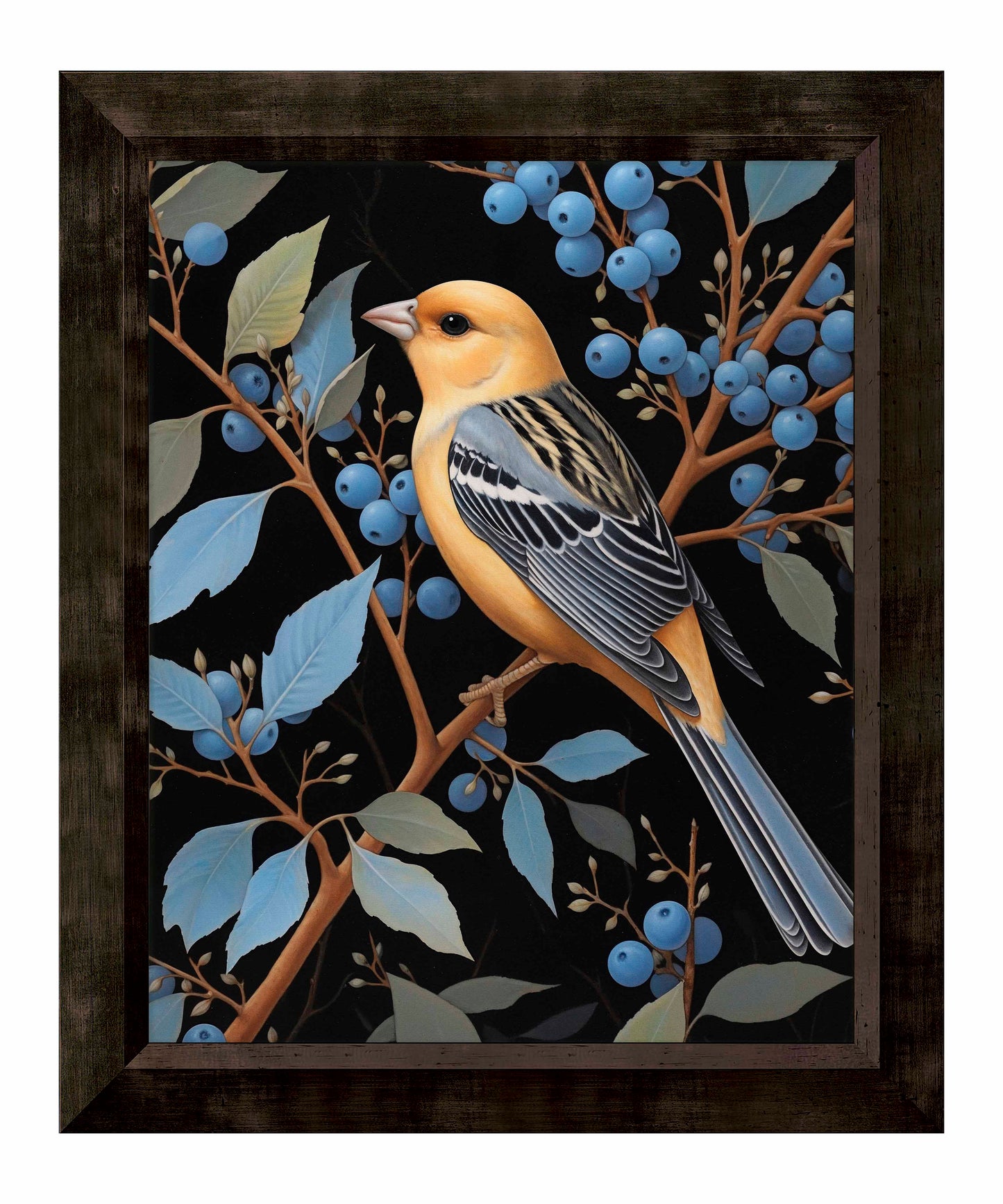 Bounty of Blue - Oriole Amidst Berries - Limited Edition Canvas