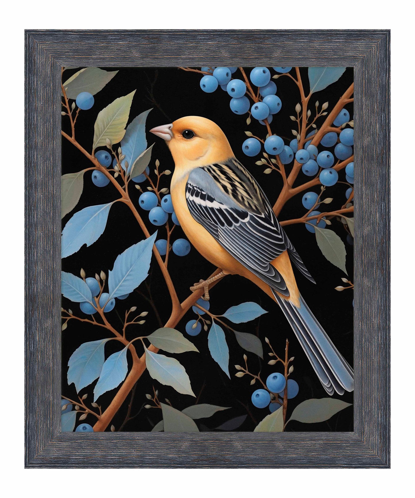 Bounty of Blue - Oriole Amidst Berries - Limited Edition Canvas